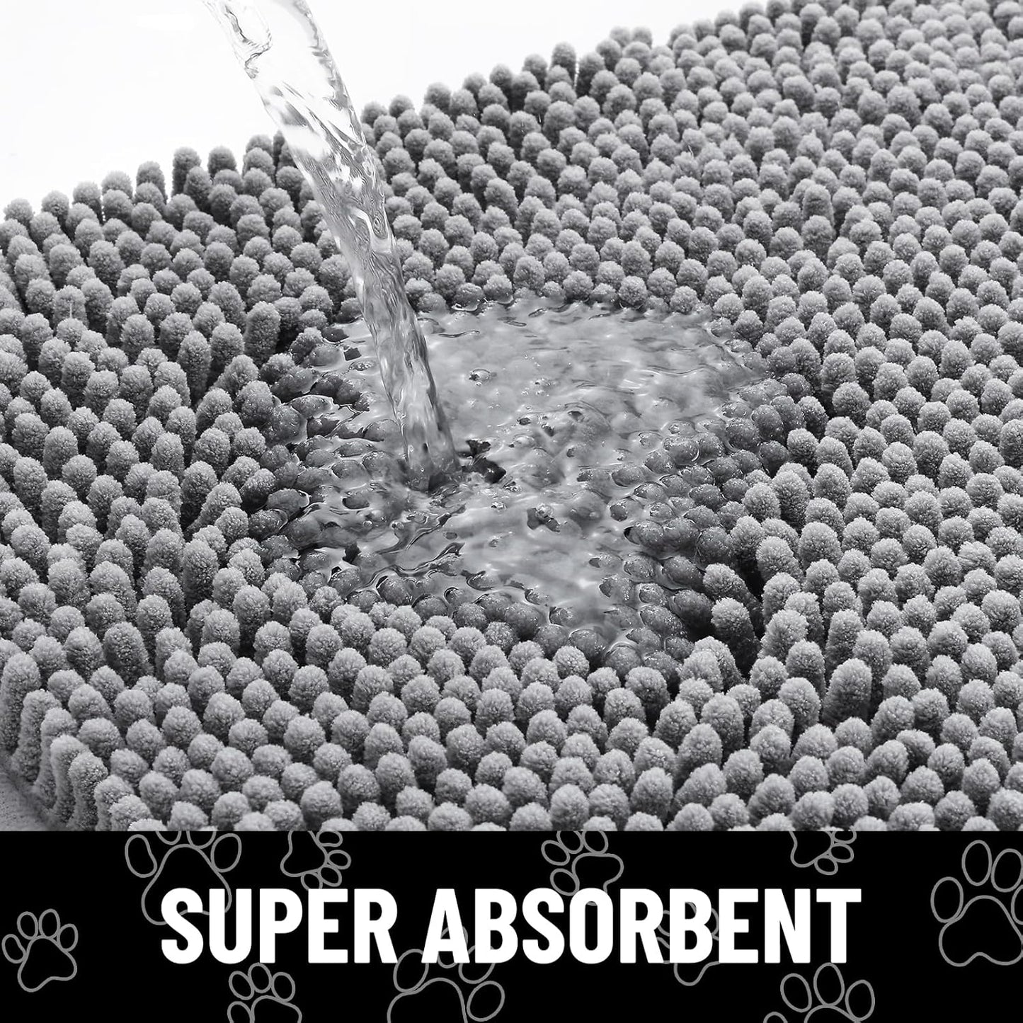 Smiry Dog Door Mat for Muddy Paws, Absorbent Dirt Trapper Non Slip Quick Dry Washable Chenille Mat for Mud Dogs, Entry Rug for Indoor and Outdoor (70x24 Inches, Grey)