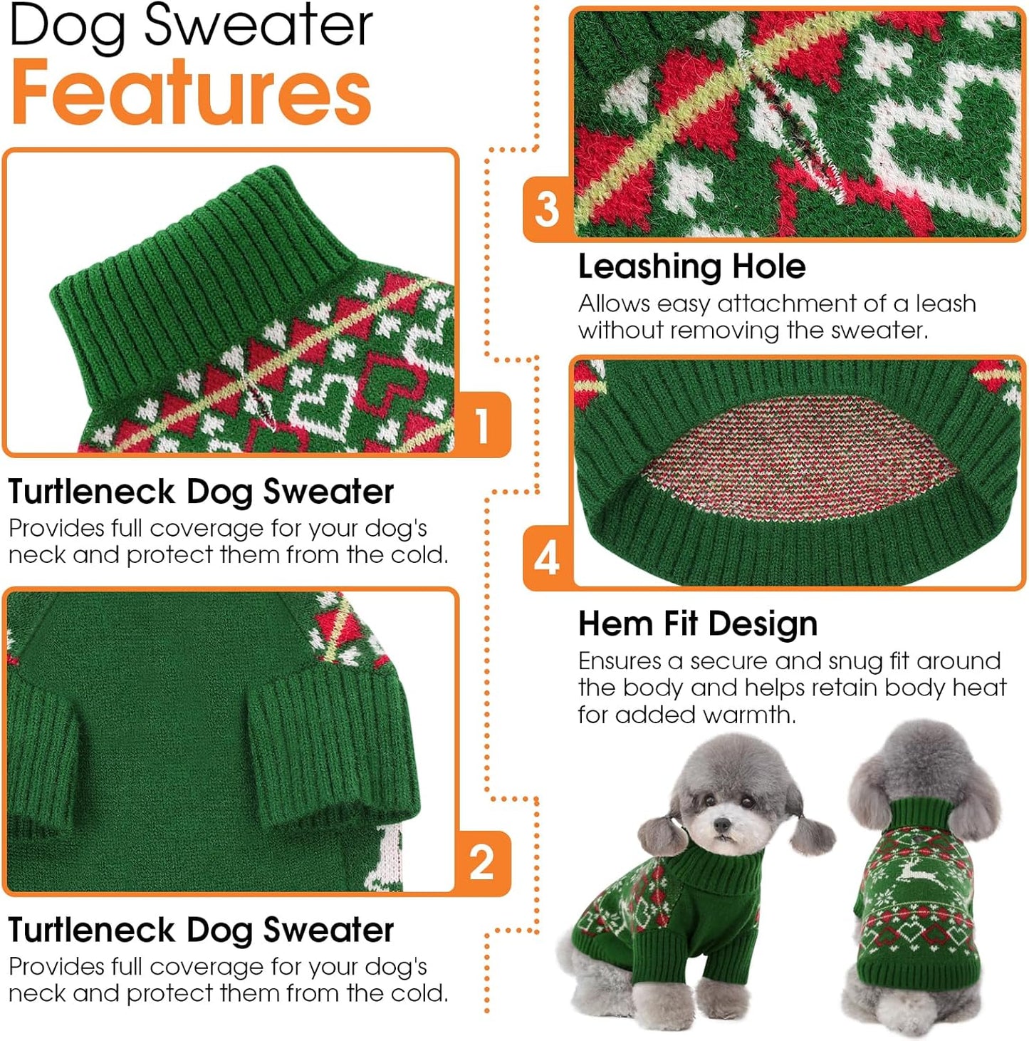 Queenmore Dog Christmas Sweater,Turtleneck Knitted Pullover Xmas Dog Clothes Sweatshirt,Pet Christmas Outfit, Warm Doggy Sweaters for Small Dogs Boy Girl,XS