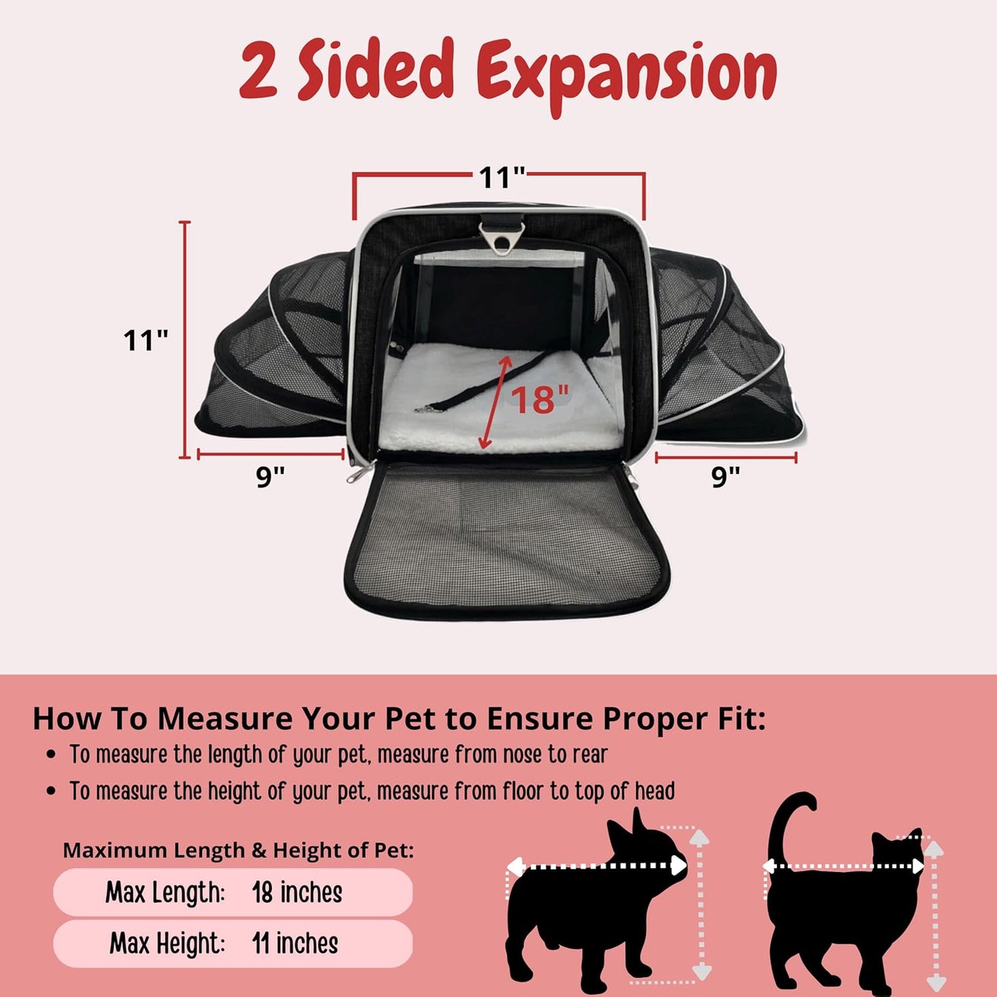 Airline Approved Expandable Premium Pet Carrier on Wheels- Two Sided Rolling Carrier- Designed for Dogs & Cats- Extra Spacious Soft Lined Carrier! (Black) (RL-PET-CARRIER-WHEELS)