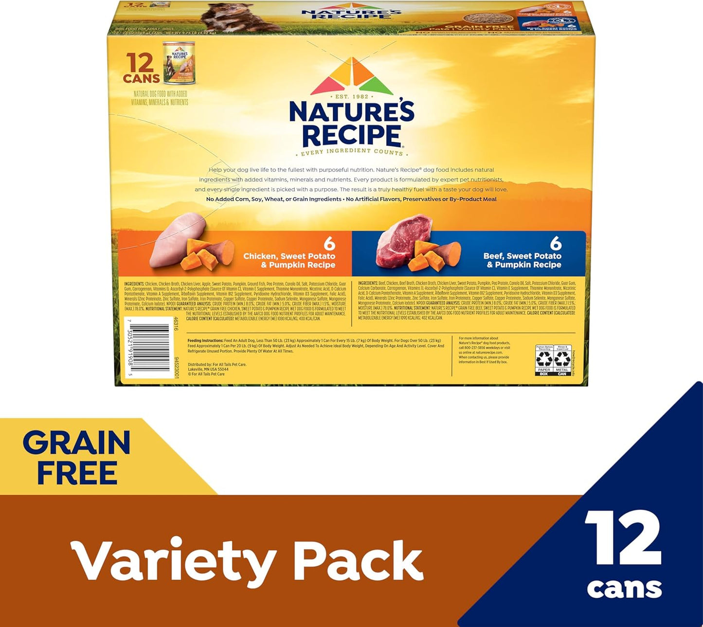 Nature's Recipe Grain Free Chicken and Beef Recipes Variety Pack Wet Dog Food, 13oz. Cans