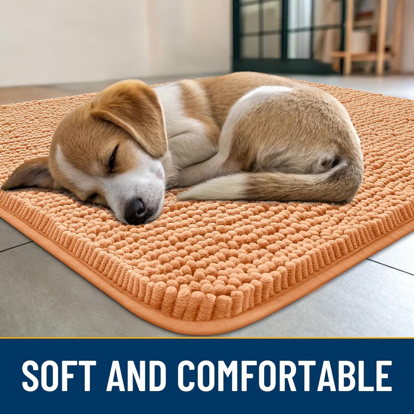 Smiry Dog Door Mat for Muddy Paws 36x24, Absorbs Moisture and Dirt Doormat, Non-Slip Washable Quick Dry Chenille Front Door Mat Indoor Entrance, Entryway Carpet for Inside Floor, Orange