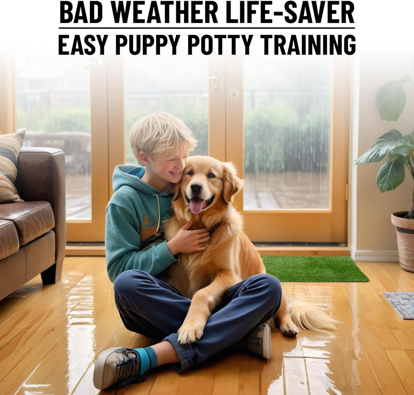 Ottomanson Artificial Grass Puppy Potty Training Pad, 2'7" x 5' Reusable Pee Pad for Small Pets and Dogs