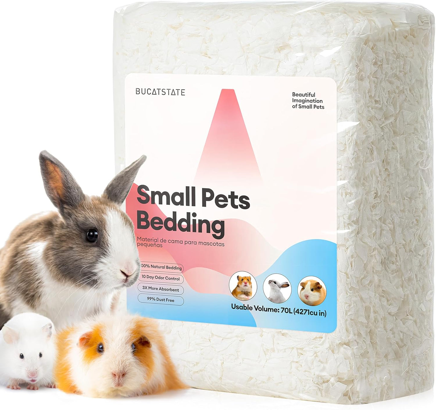 BUCATSTATE Hamster Bedding 70L, 99% Dust-Free Guinea Pig Bedding Odor Control Paper Bedding, Cozy Small Animal Bedding for Rabbit Rat Syrian Dwarf Hamsters Gerbils (White)