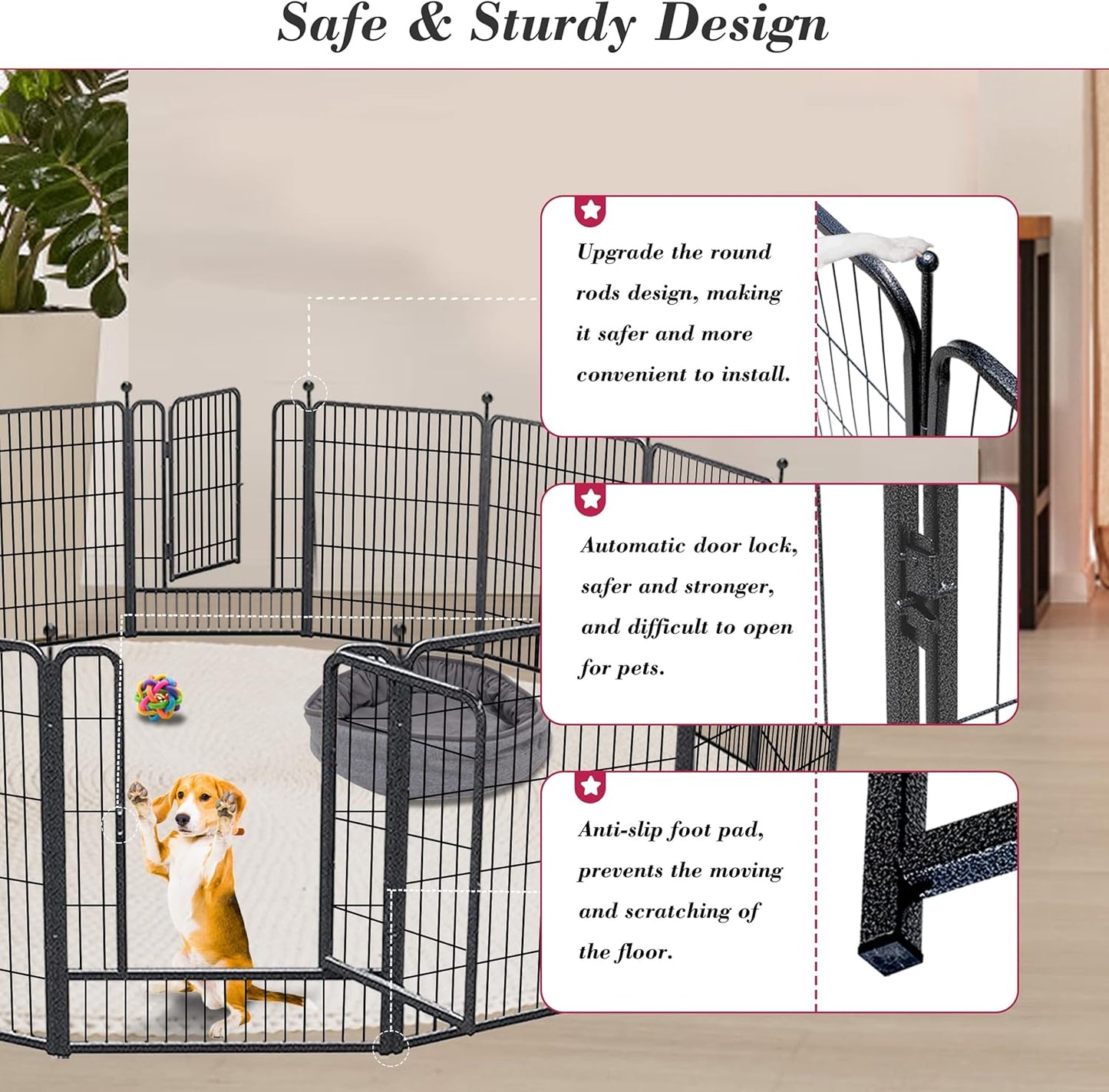 Dog Playpen 32 inch 24 Panels Indoor Outdoor Dog Pen for Medium/Small Dogs Heavy Duty Metal Dog Fence Outdoor for Yard, Puppy Playpen with Door Portable Pet Fence for RV Camping Yard