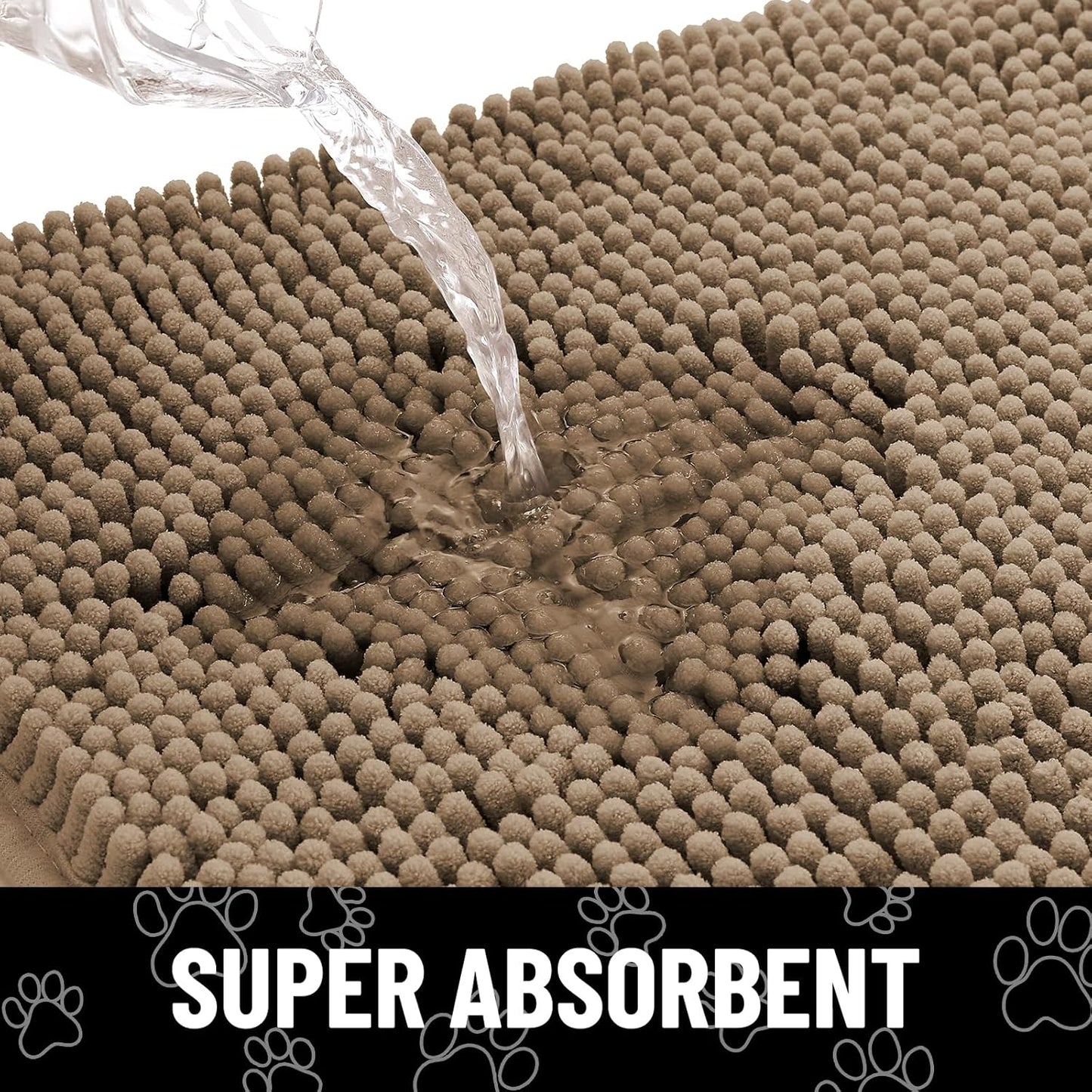 Smiry Dog Door Mat for Muddy Paws, Absorbent Dirt Trapper Non Slip Quick Dry Washable Chenille Mat for Mud Dogs, Entry Rug for Indoor and Outdoor (40x32 Inches, Camel)