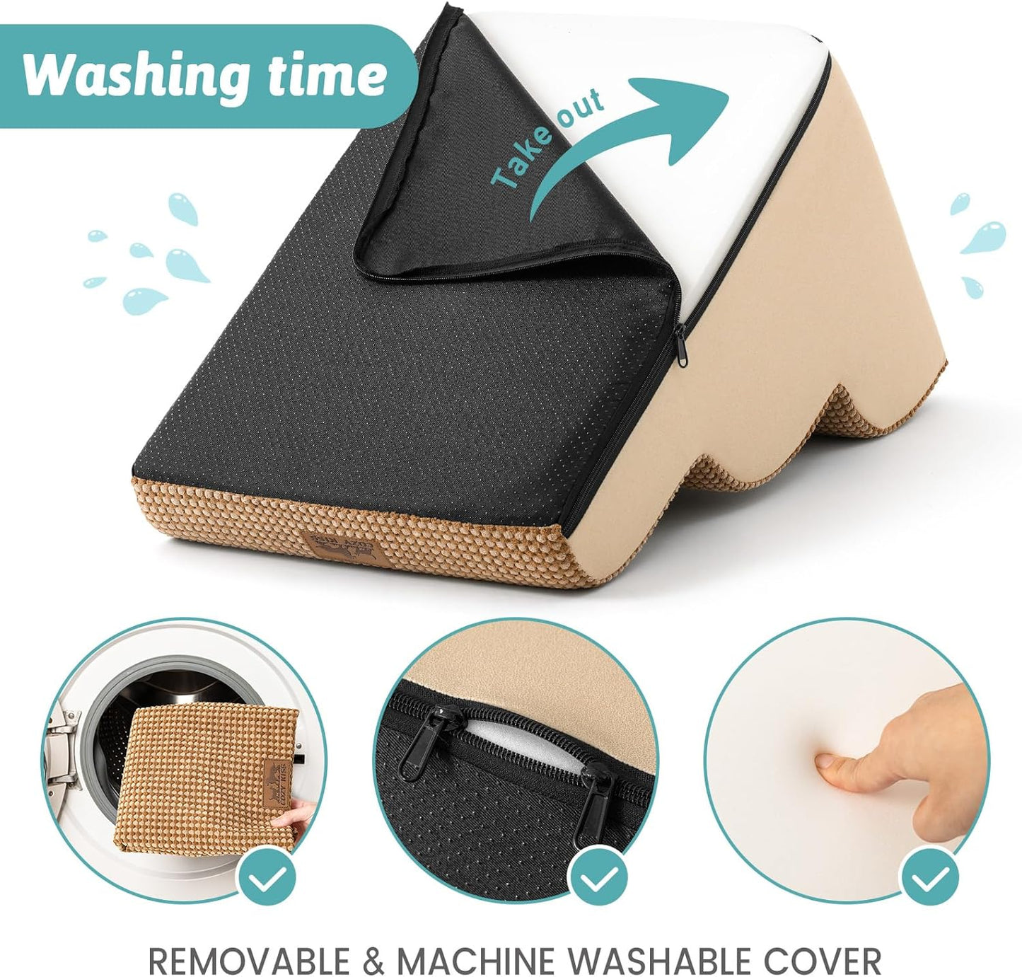 Dog Stairs for High Bed 22.6" H, Small Dog Step for Puppy, Older or Cat, Curved Ramp for Car, Ladder with High Density Foam, Lightweight, Durable, 15.7x33x22.6 inch, 5 Step, Light Brown