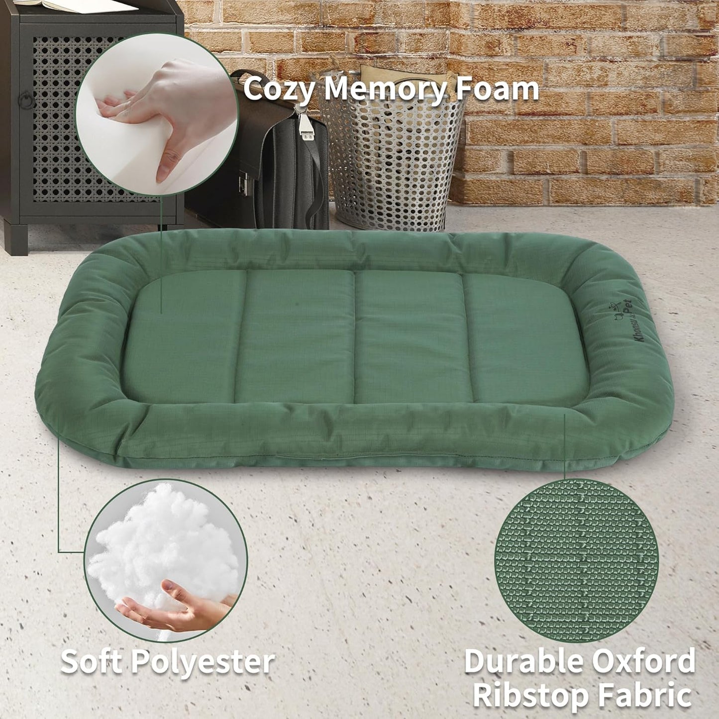 KHONSU PET Durable Dog Bed Tough and Tear Proof Dog Crate Bed, 800lbs Tear Strength PVC-Backed Waterproof Ped Bed Mat Indoor & Outdoor Use for Dogs up to 60 lbs