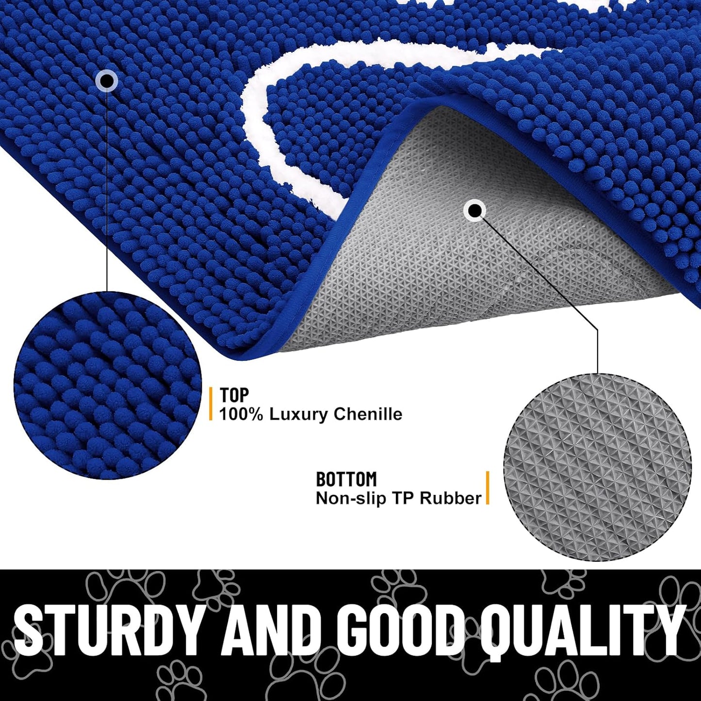 Smiry Dog Door Mat for Muddy Paws, Absorbent Dirt Trapper Non Slip Quick Dry Washable Chenille Mat for Mud Dogs, Entry Rug for Indoor and Outdoor (36x24 Inches, Royal Blue)