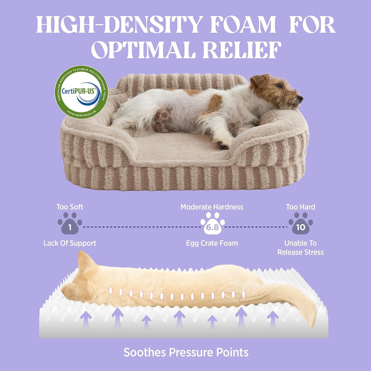 LE SURE Cute Dog Bed for Small Dogs, Orthopedic Waterproof Small Pet Beds with Sides, Non-Slip Bottom and Egg-Crate Foam Puppy Couch Sofa with Washable Removable Cover, Hazel