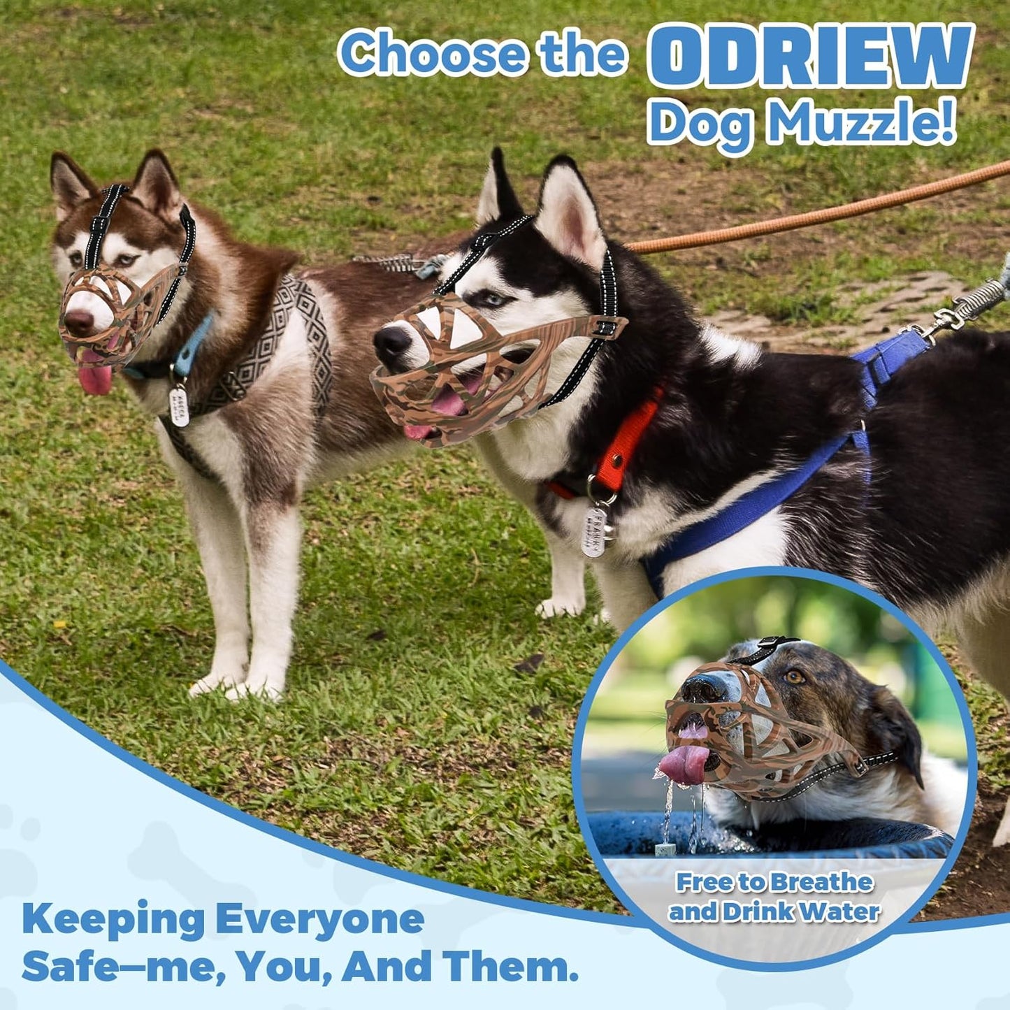 Dog Muzzle for Large Dogs, Breathable Basket Muzzles for Small, Medium and X-Large Aggressive Dog, Allows Panting Drinking, Suitable for Grooming Trimming Training (Camouflage Brown, S)