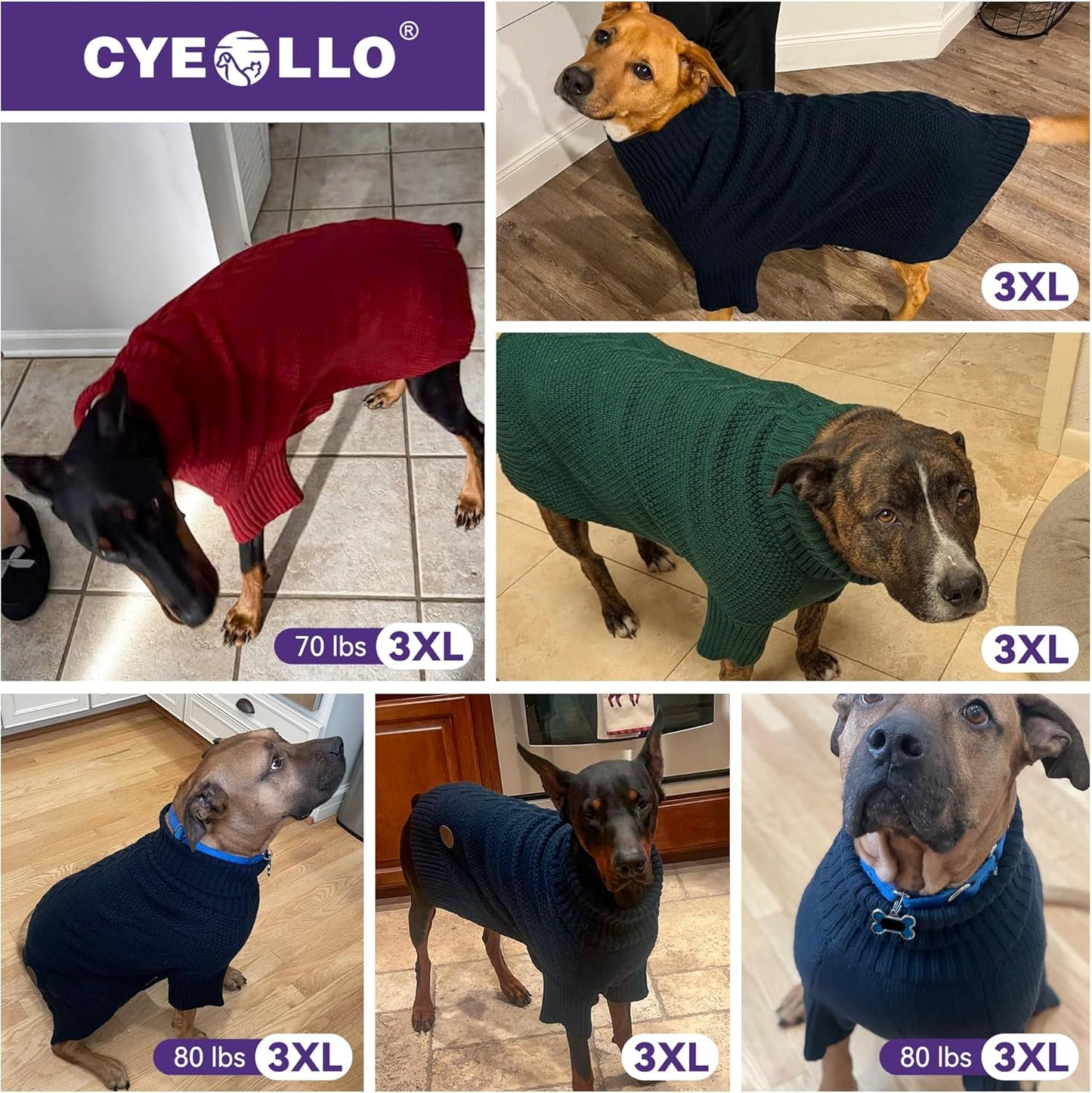 cyeollo Dog Sweater Pullover Turtleneck for Large Dogs, Classic Knitwear Fall Winter Cold Weather Pet Clothes Warm Pet Apparel Large Big Dog Sweaters, Orange 3XL