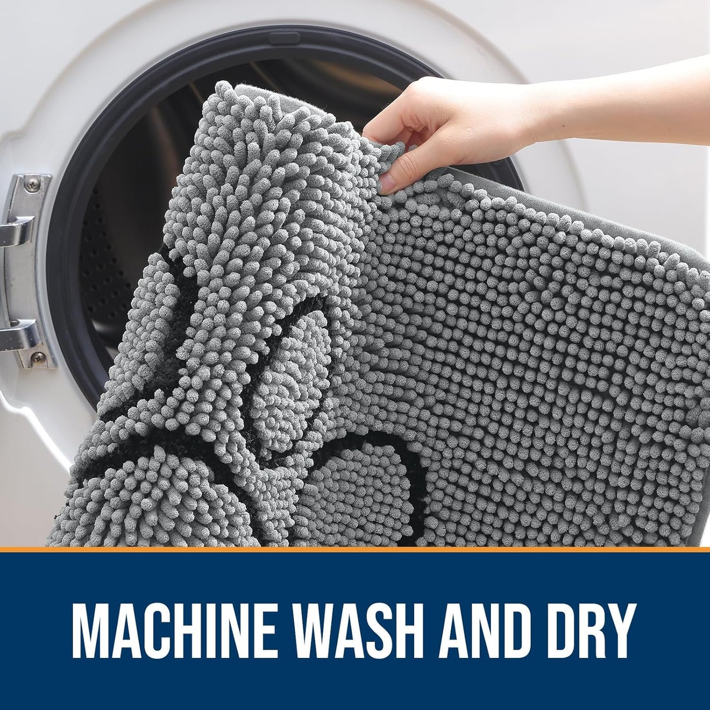 OLANLY Door Mat for Muddy Dog Paws 70x46, Ultra Absorbent Chenille Mud Doormat with Paw Print Design, Non-Slip Washable Doormat for Indoor Entryway, Quick-Dry Pet Bed Mats for Dirty Dogs, Grey