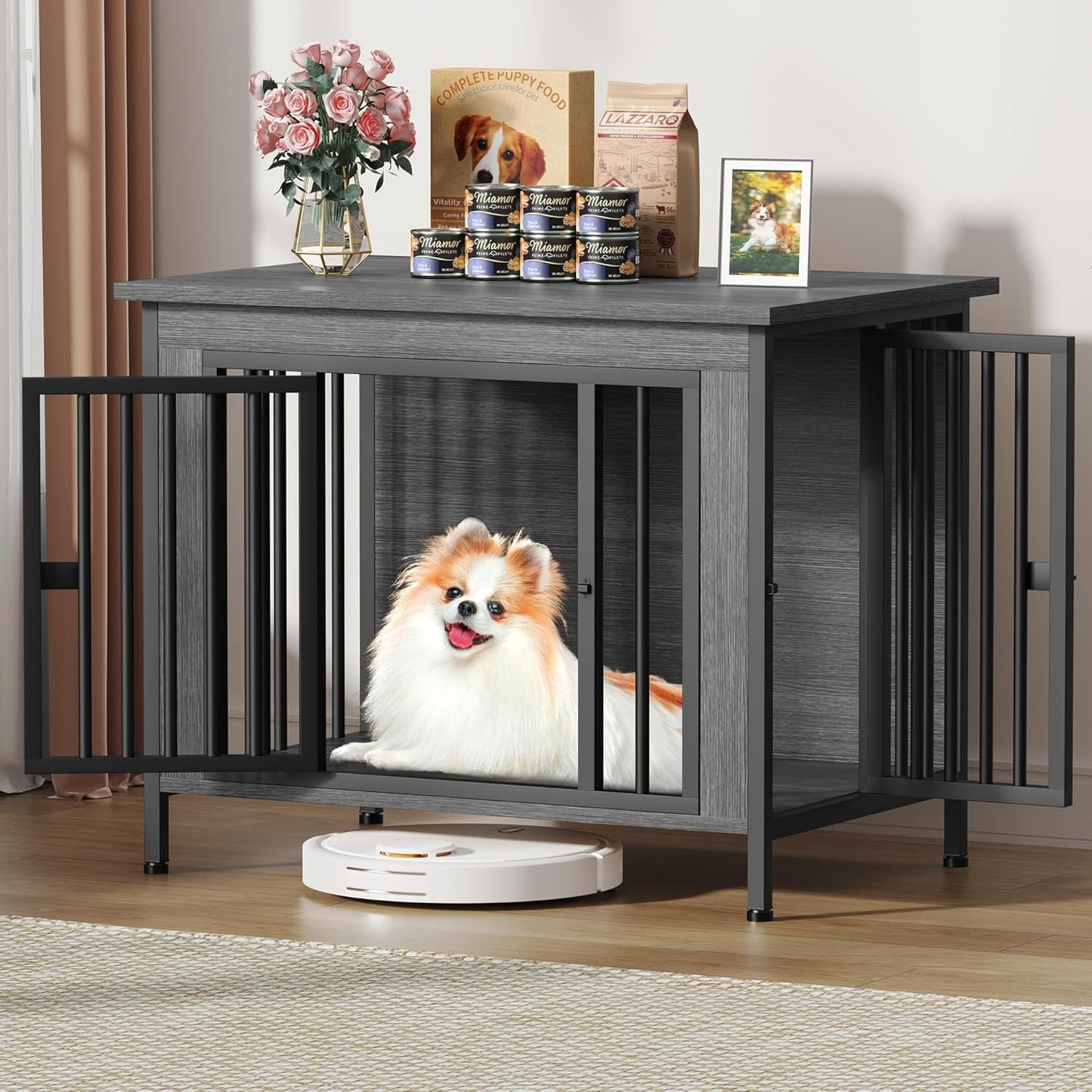 EasyCom 31.5" Small Dog Crate Furniture, Chew-Resistant Dog Crates for Small and Medium Dogs, Dog Kennel Furniture Indoor with 2 Doors and 3.94" Raised Feet, as TV Stand, End Table, Crate Table