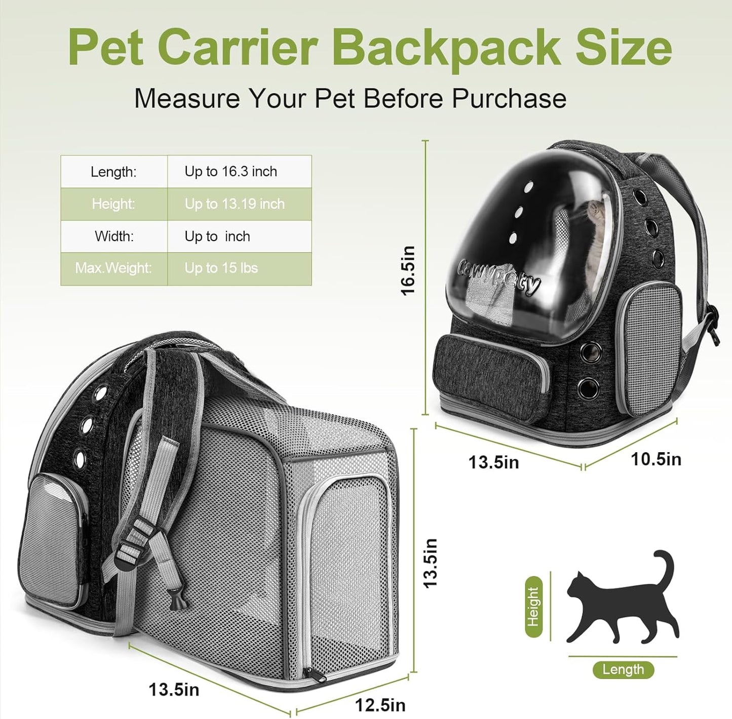 Expandable Cat Backpack,Cat Bubble Backpack Carrier for Carrying Cats, Pets and Small Dogs,Airline-Approved,Designed for Travel, Hiking, Walking,Car （Black