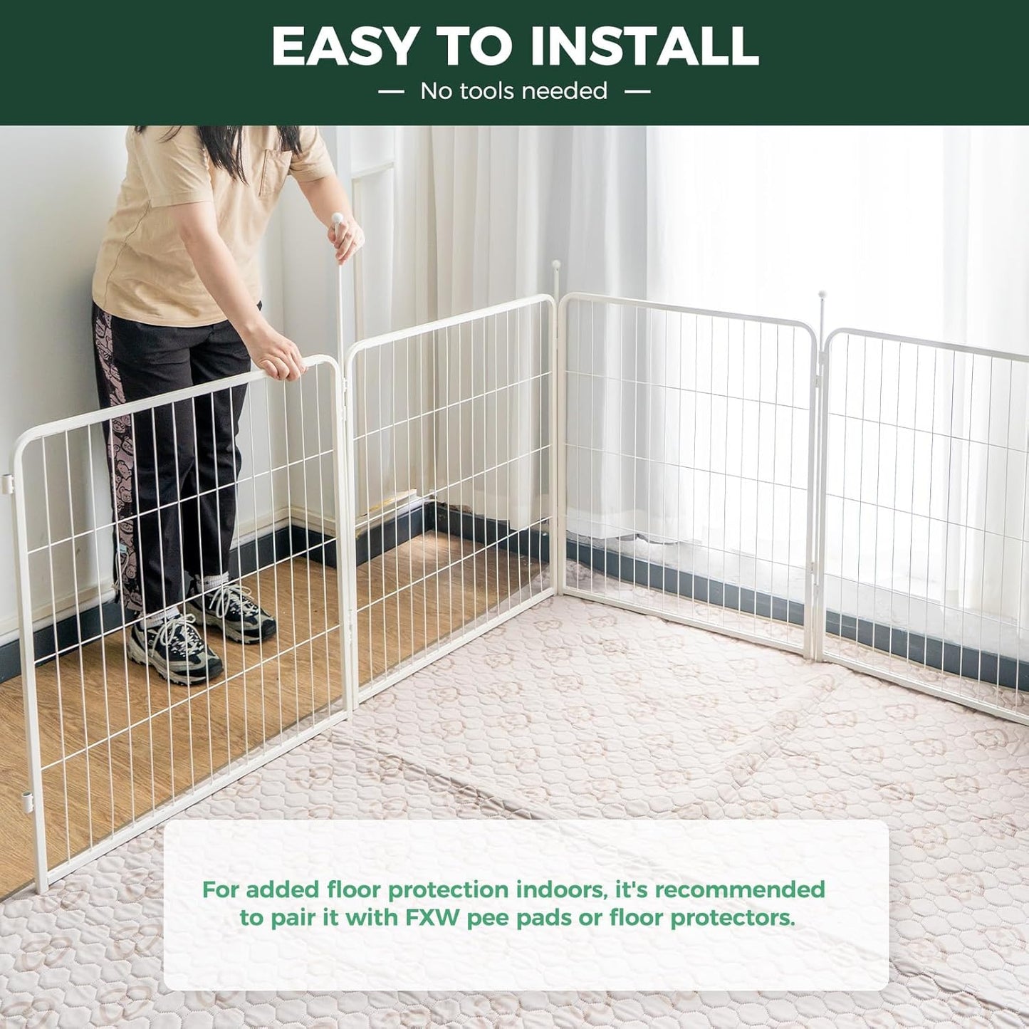 FXW Rollick Unleashed Dog Playpen for Indoor, Yard, RV Camping, 40 inch 8 Panels for Medium and Large Dogs, White│Patented