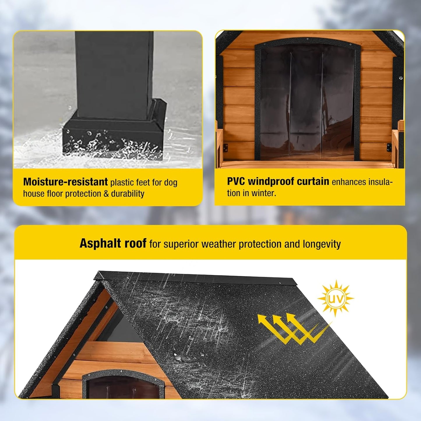 AIVITUVIN Outdoor Dog House with Anti-Chewing Iron Surround Insulated Liner Dog Kennel for Large Breed Dog Shelter Weatherproof (Brown 50.9" D x 37.4" W x 37.2" H)