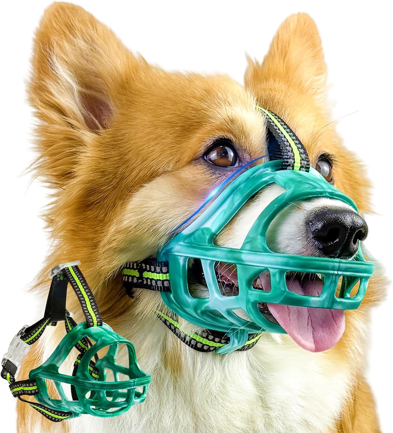 Dog Muzzle, Basket Muzzle for Small Medium Large Dogs, Anti-Biting and Chewing, Lightweight & Sturdy Cage Design, Allows Panting & Drinking, Ideal for Grooming & Training(Green Size L)