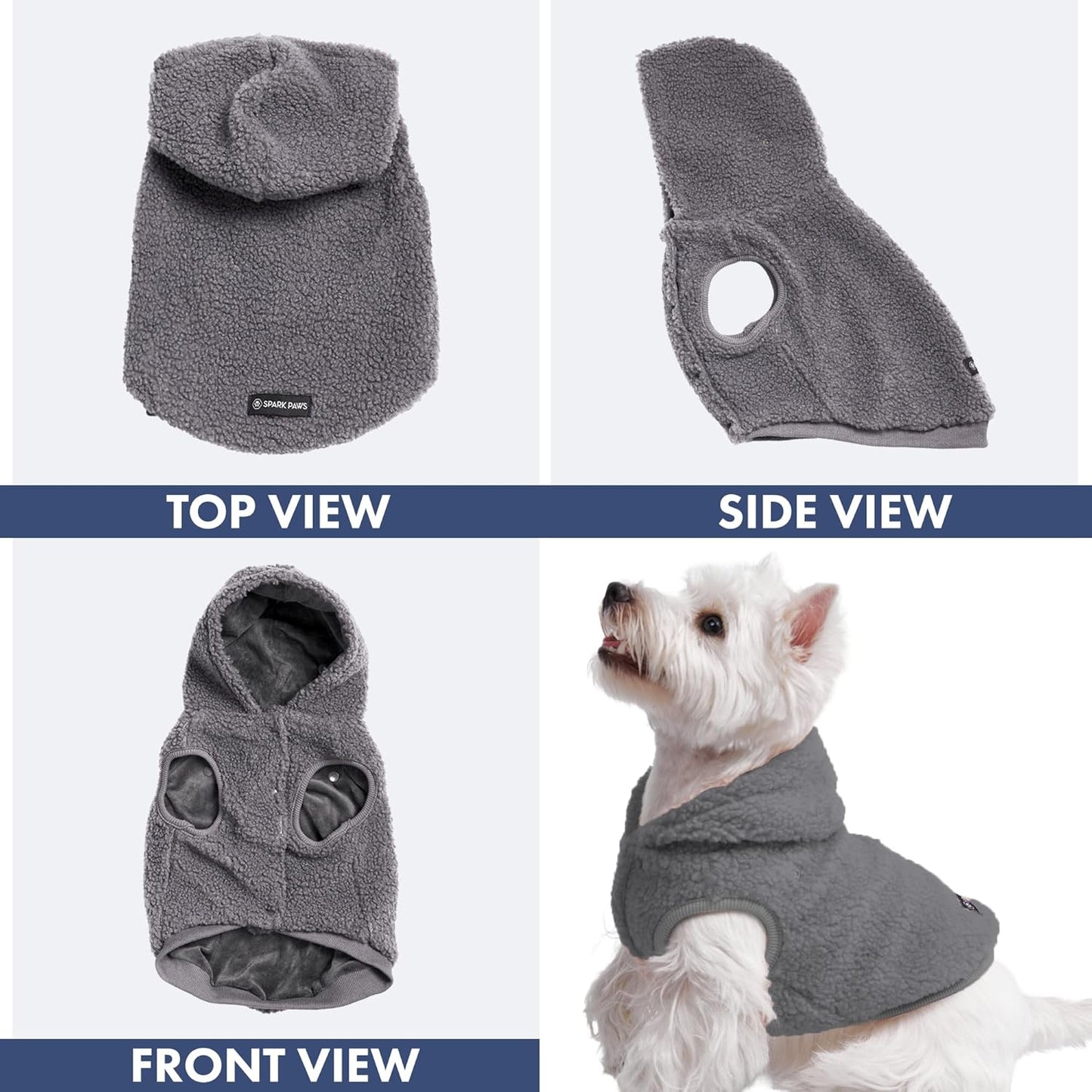 Spark Paws Teddy Dog Sweater, Sherpa Jacket Vest with Warm Fleece Lining, Winter Coat Suitable for Small Medium Large XL XXL Breeds - Grey - XL