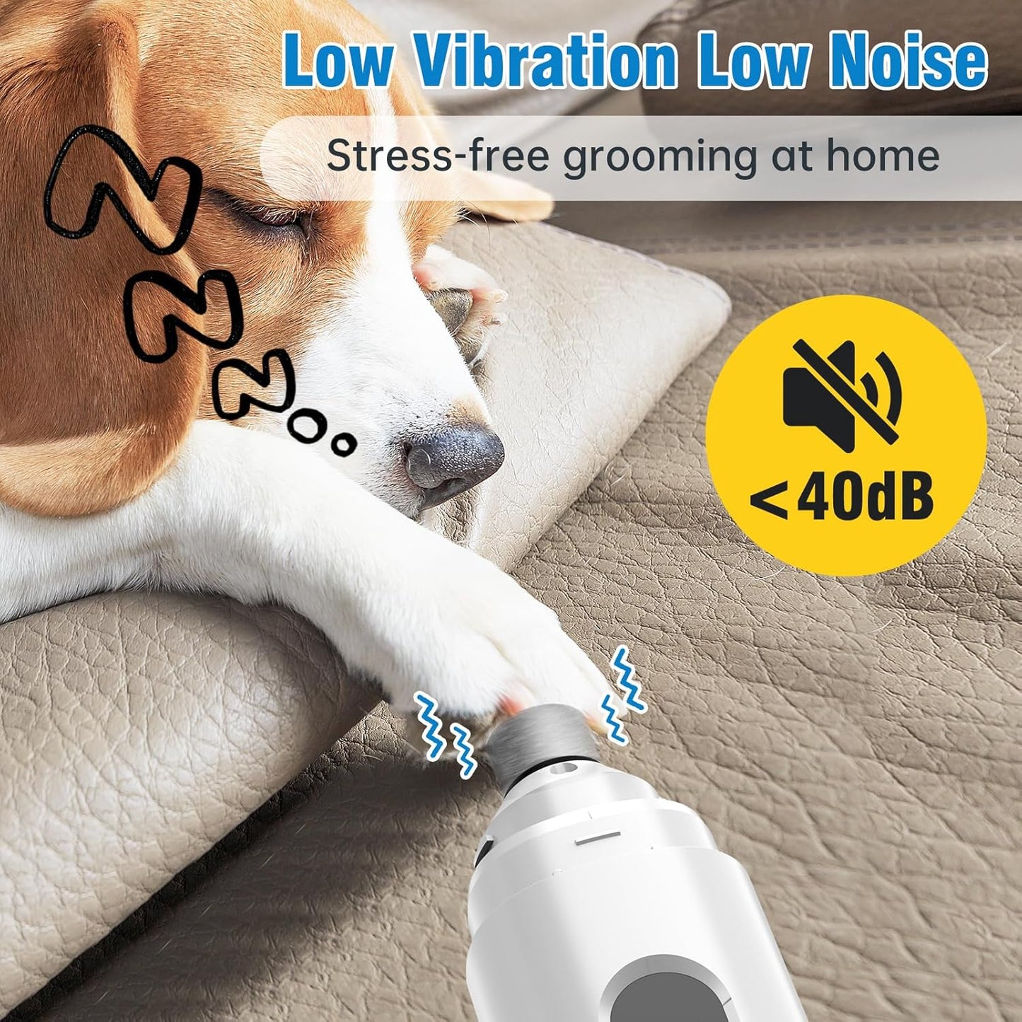 Dog Nail Grinder, 7-Speed Electric Dog Nail Trimmers with Dust-Absorbing Sponge & File for Small/Medium/Large Dogs & Cats, Rechargeable Dog Nail Clippers Grooming Kit Includes Storage Bag