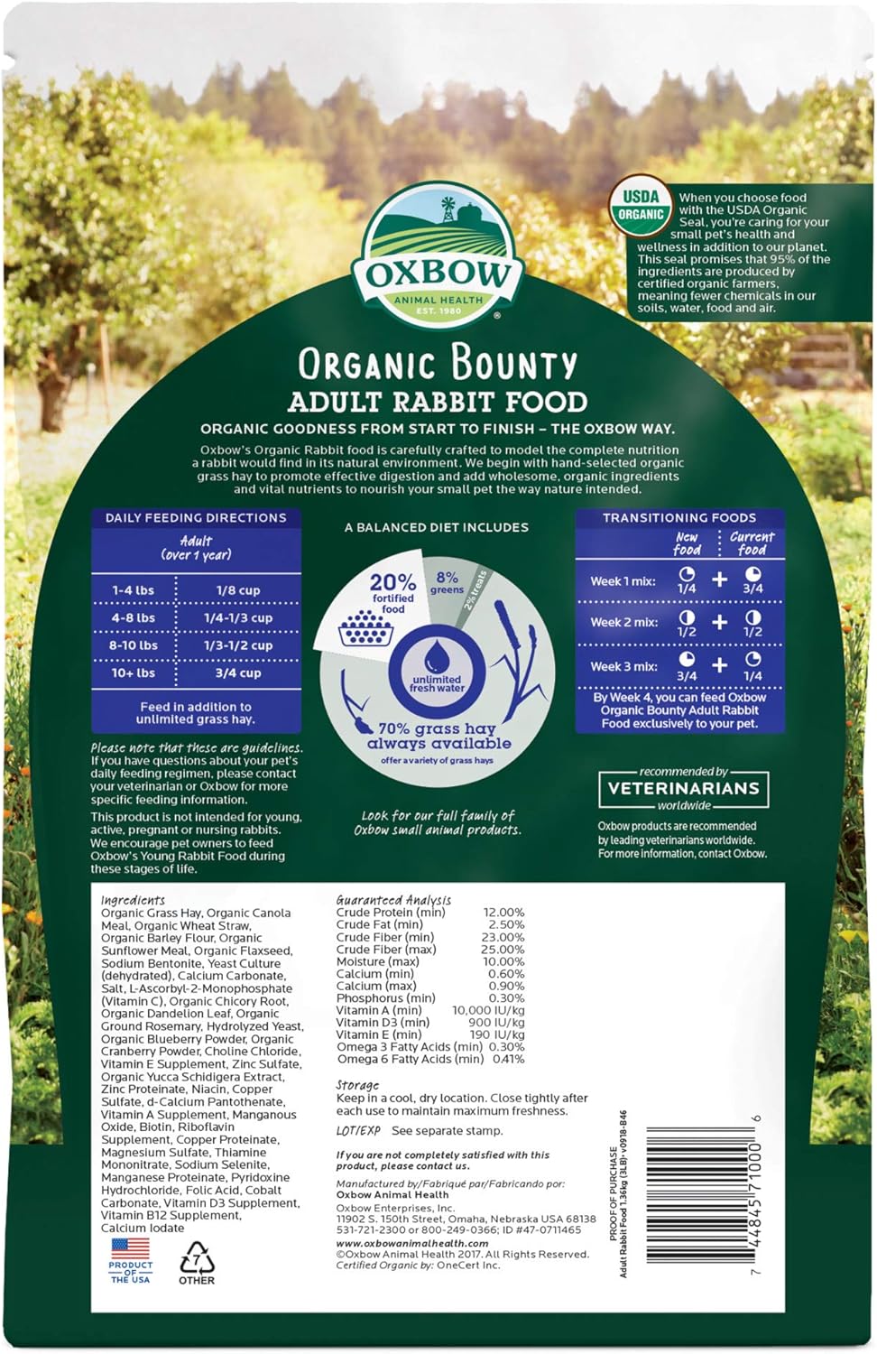 Oxbow Animal Health Organic Bounty Adult Rabbit Food - All Natural Rabbit Pellets - 3 lb.