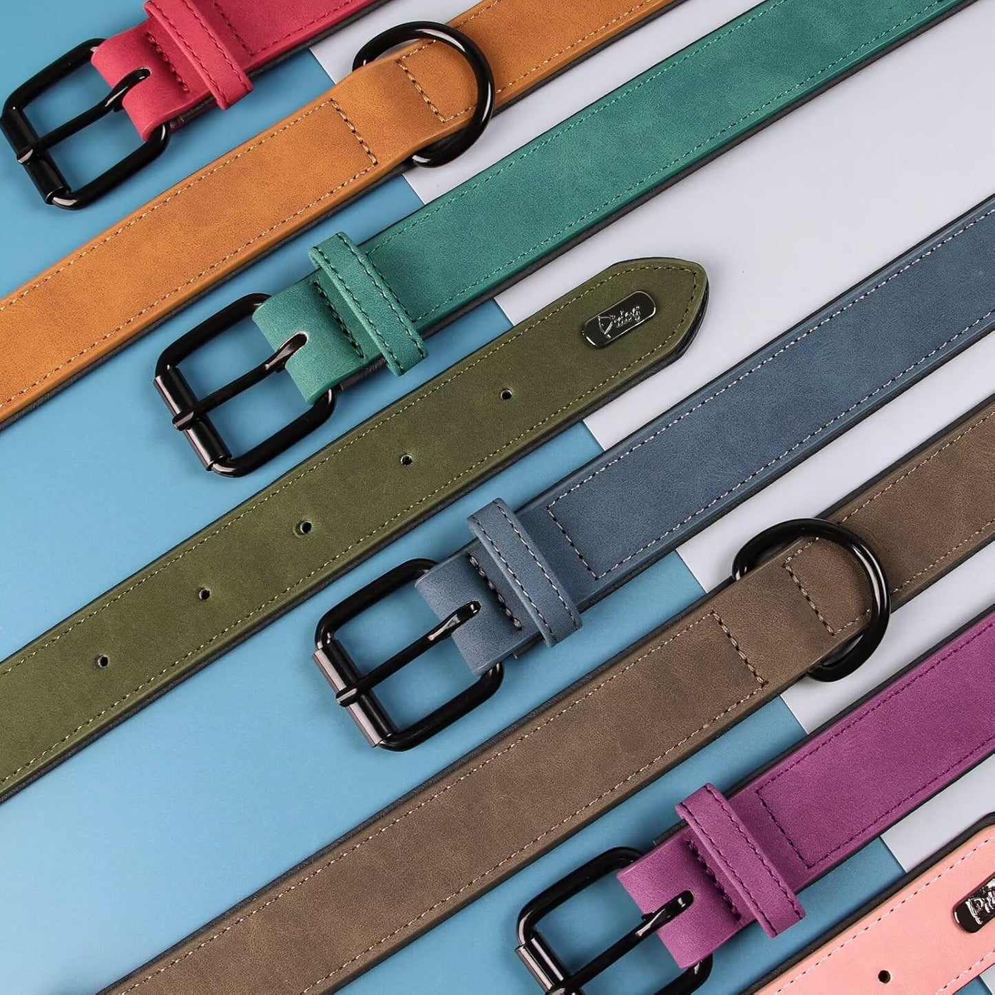 Didog Soft Padded PU Leather Dog Collar, Breathable and Adjustable Red Dog Collar for Large Dogs, Comfortable for Daily Walk,Red XL Fit Neck 17-21"(44-71 lbs)