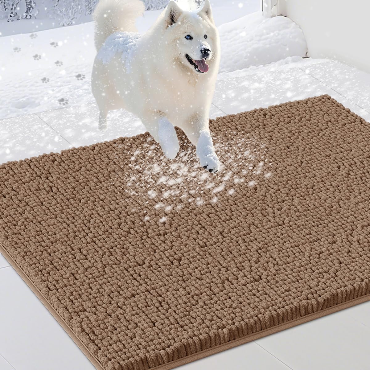 Dog Door Mats for Muddy Paws, Chenille Absorbent Door Mats, Non Slip Heavy Mud Mat for Dogs, Soft Indoor Door Mat for Entryway, Mud Paws, Inside Floor,36" X 24", Camel