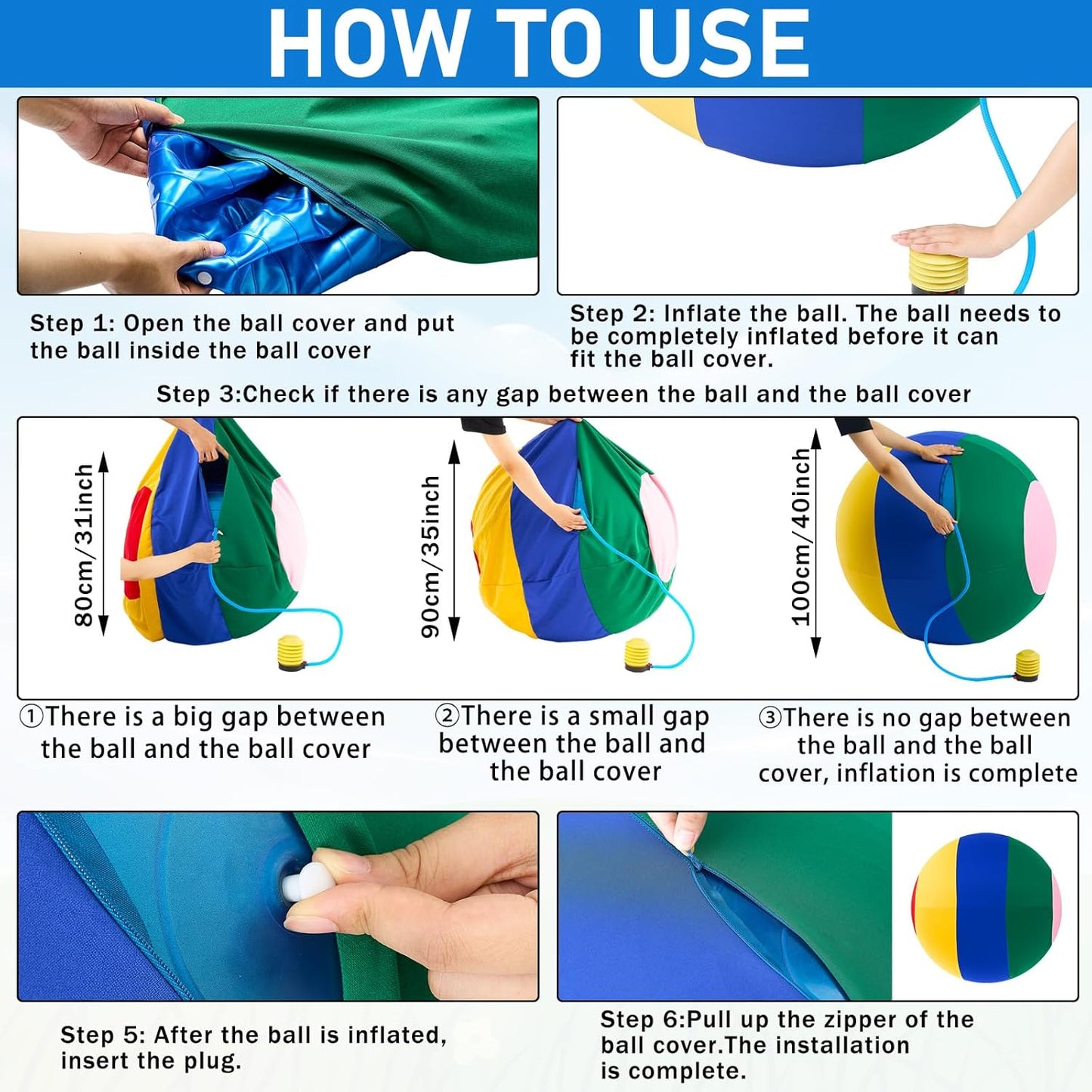 40inch Giant Herding Ball with Ball Cover Anti Burst Please Watch VCR for How to Inflation Horse Toys for Horses Stall Entertainment Play, Pump Included (Mixed Color,Classic)