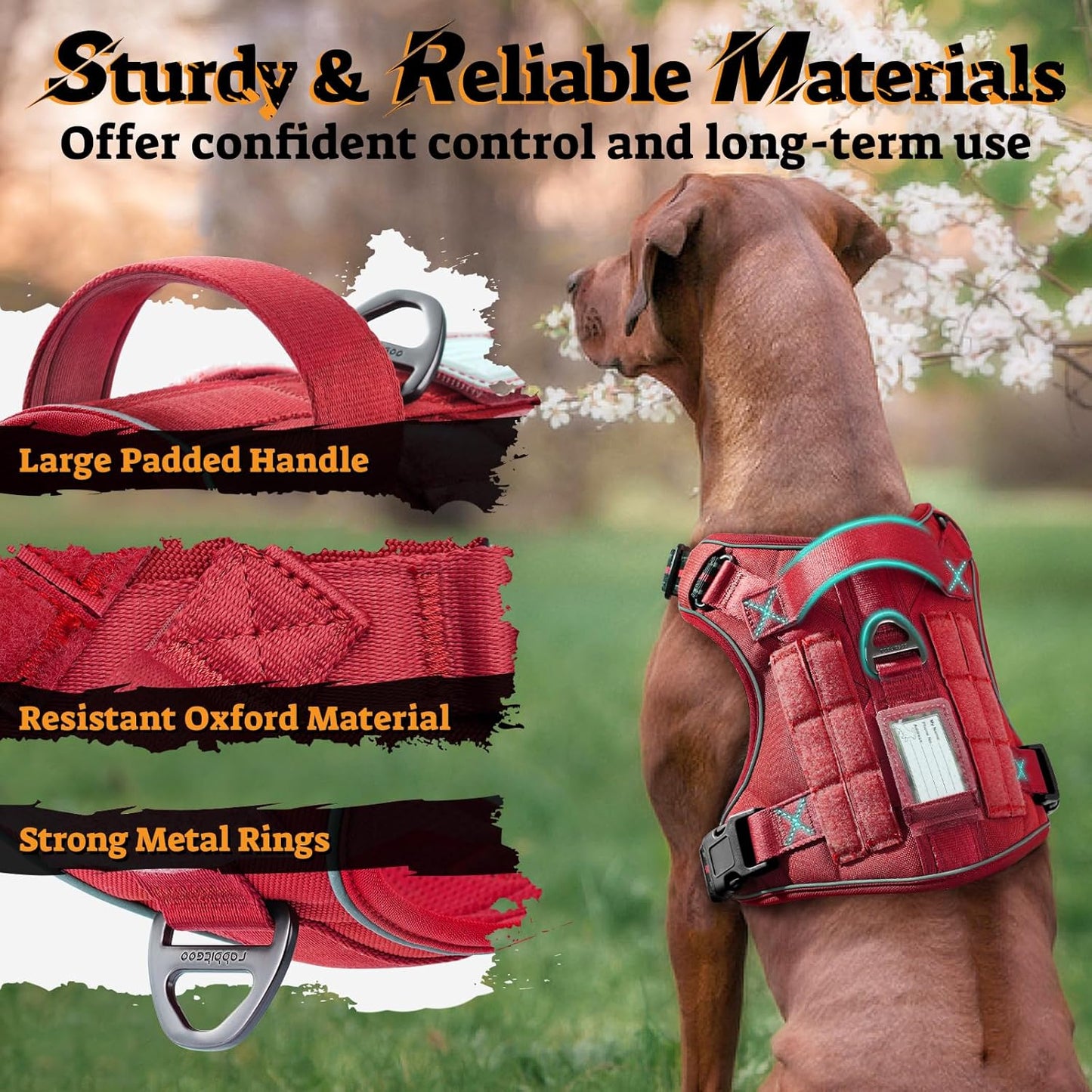 rabbitgoo Dog Harness Small Sized No Pull, Tactical Service Pet Vest with Molle and Control Handle, Adjustable and Reflective Military Harness for Easy Walking and Training, Red, S