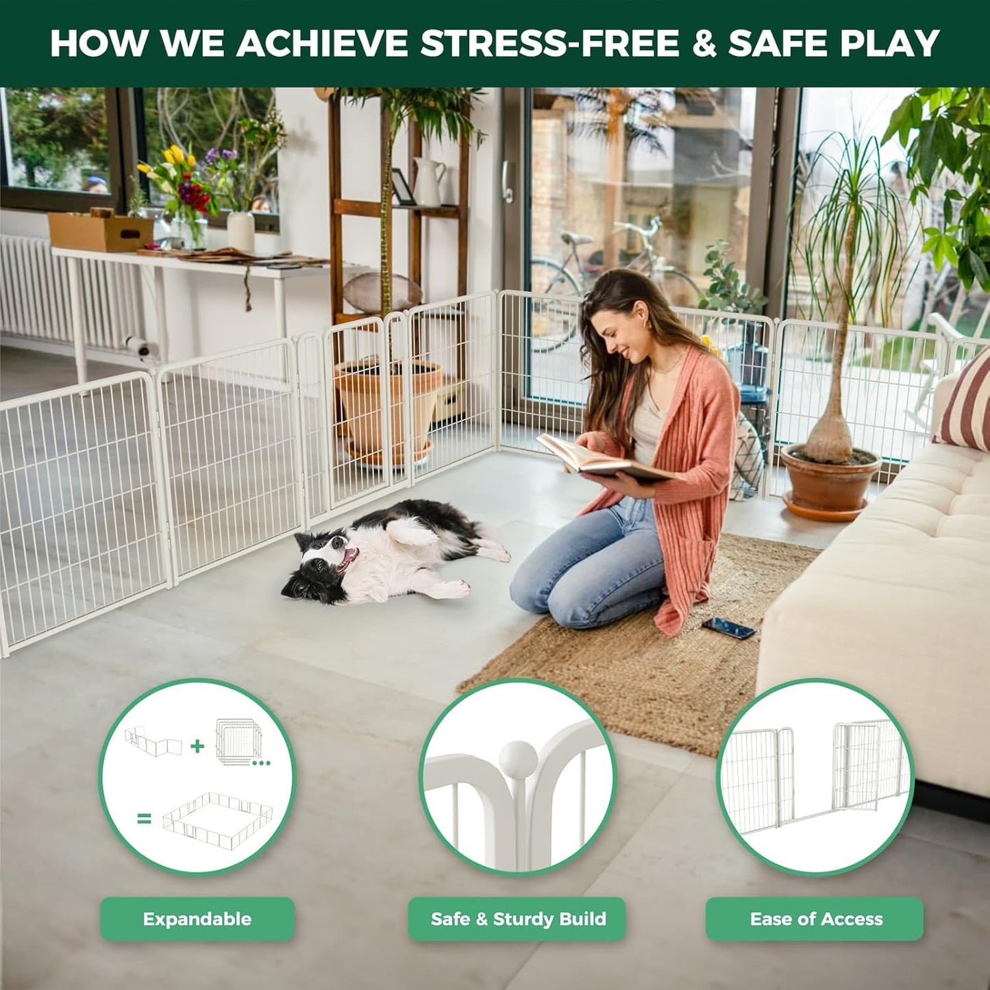 FXW Homeplus Unleashed Indoor Dog Playpen - Stress-Free and Safe Play, Heavy Duty 32 Inch 12 Wire Panels Dog Pen for Small and Medium Dogs, White│Patented