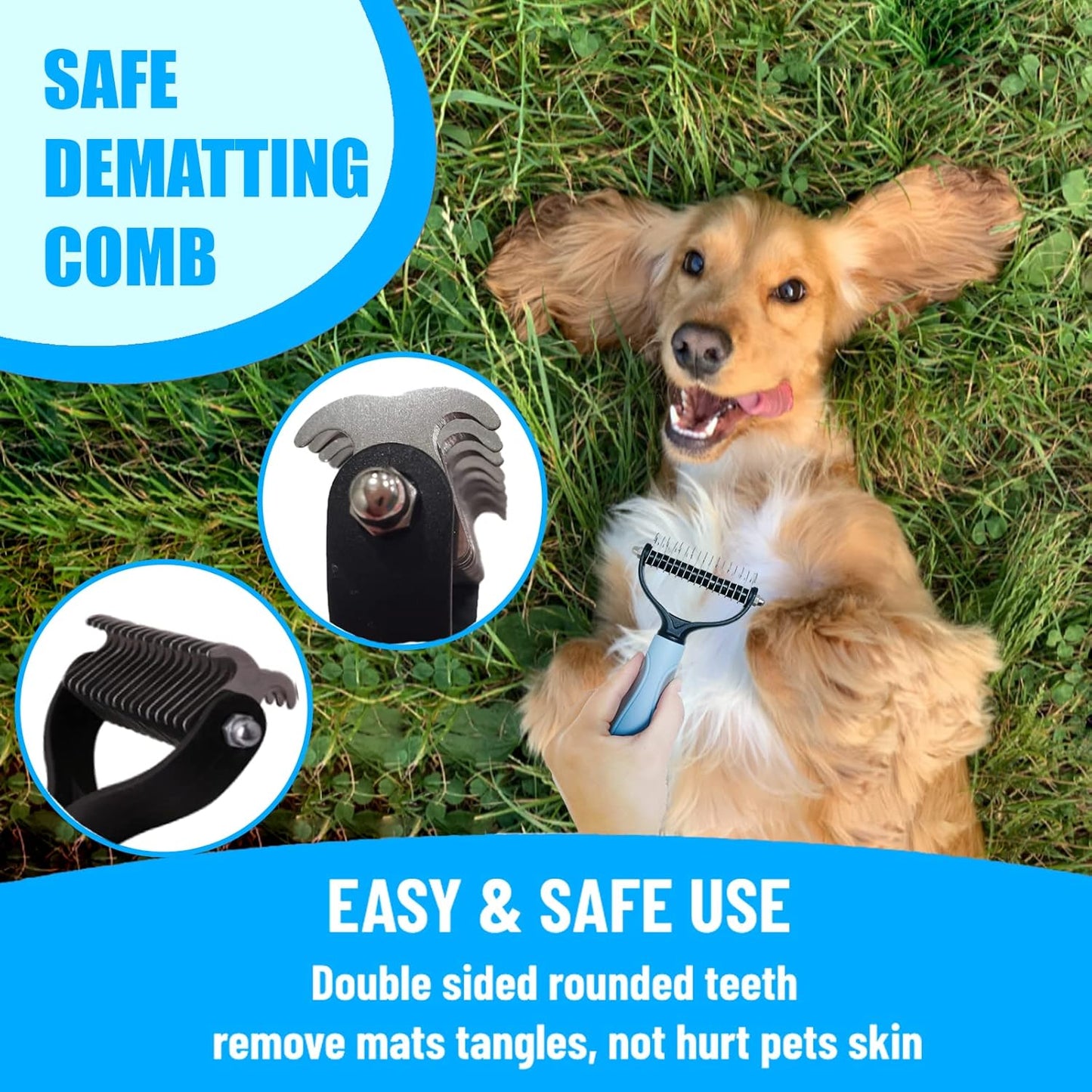 Dog Brush Grooming Kit 5PCS - Dog Brushes for Grooming, Dog Brush for Shedding,Puppy Brush and Flea Comb for Dogs, Slicker Brush Comb and Dog Hair Brush Set Blue