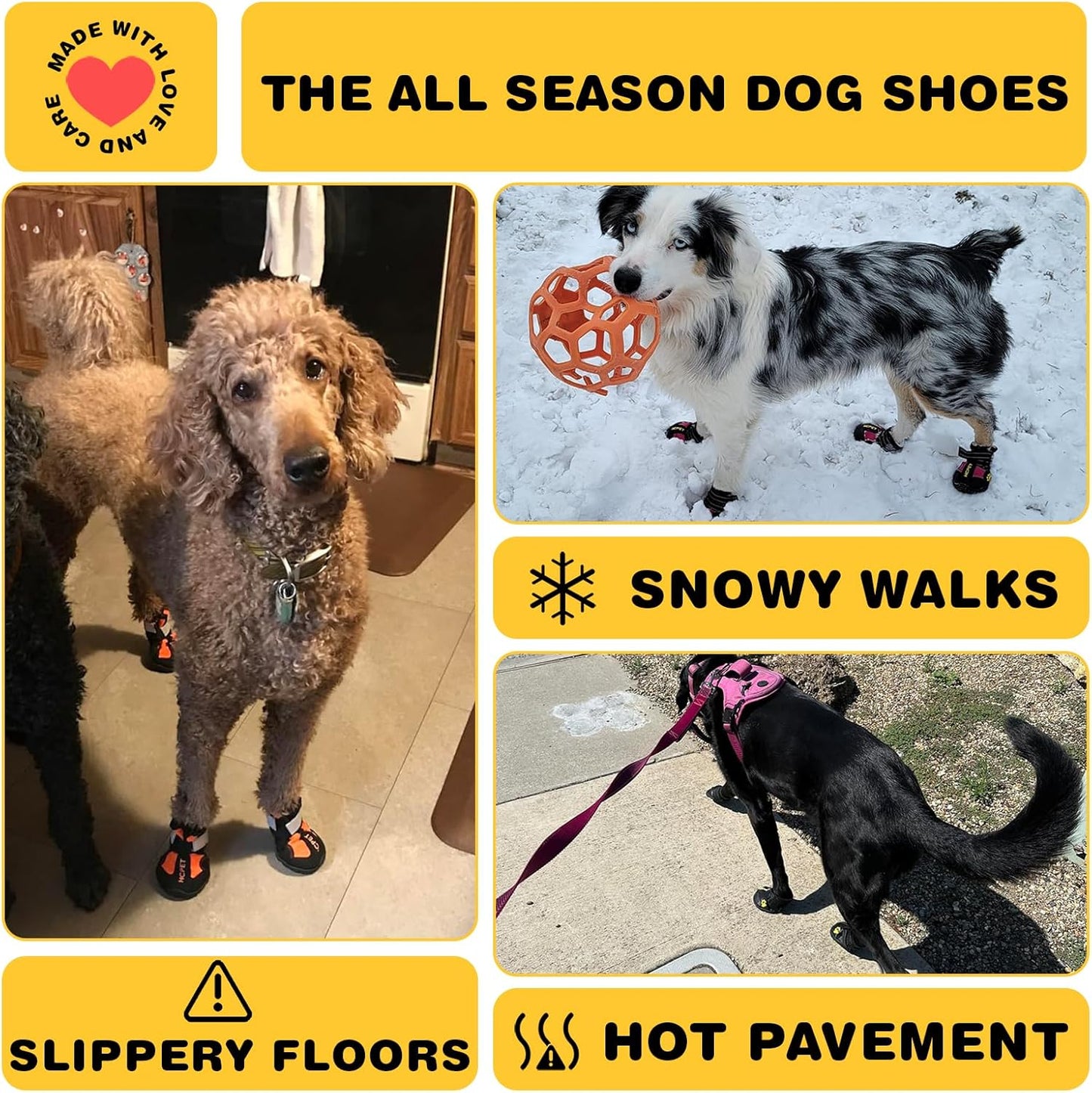 Hcpet Dog Shoes, Dog Boots for Large Dogs, Waterproof Dog Booties Paw Protector for Summer Hot Pavement, Winter Snowy Day, Outdoor Walking, Indoor Hardfloors Anti Slip Sole Orange Size 7