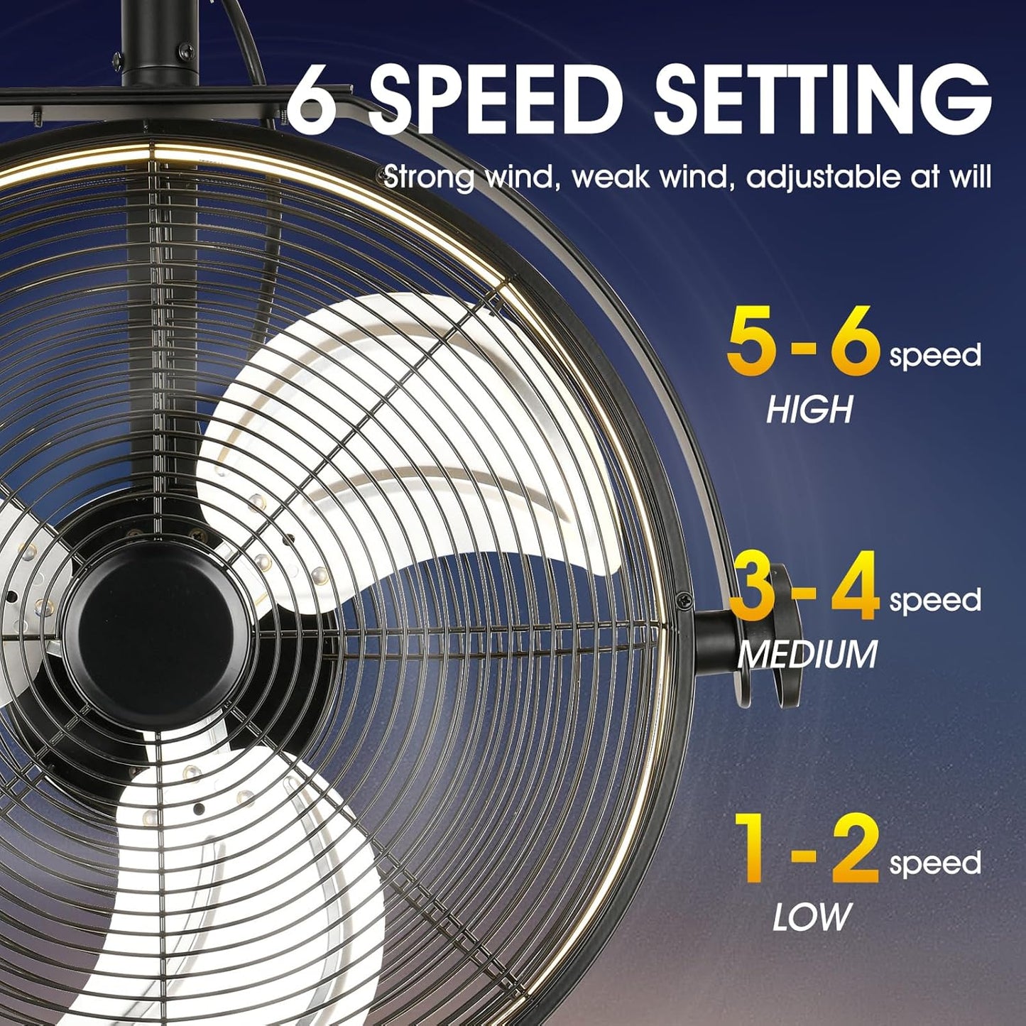 20 inch Wall Mount Fan with Lights and Remote,6-Speed Gazebo Ceiling Fan Adjustable Tilt Dimmable Wall Fan,High Velocity Industrial Outdoor Fans for Patio,Garage,Commercial,Black