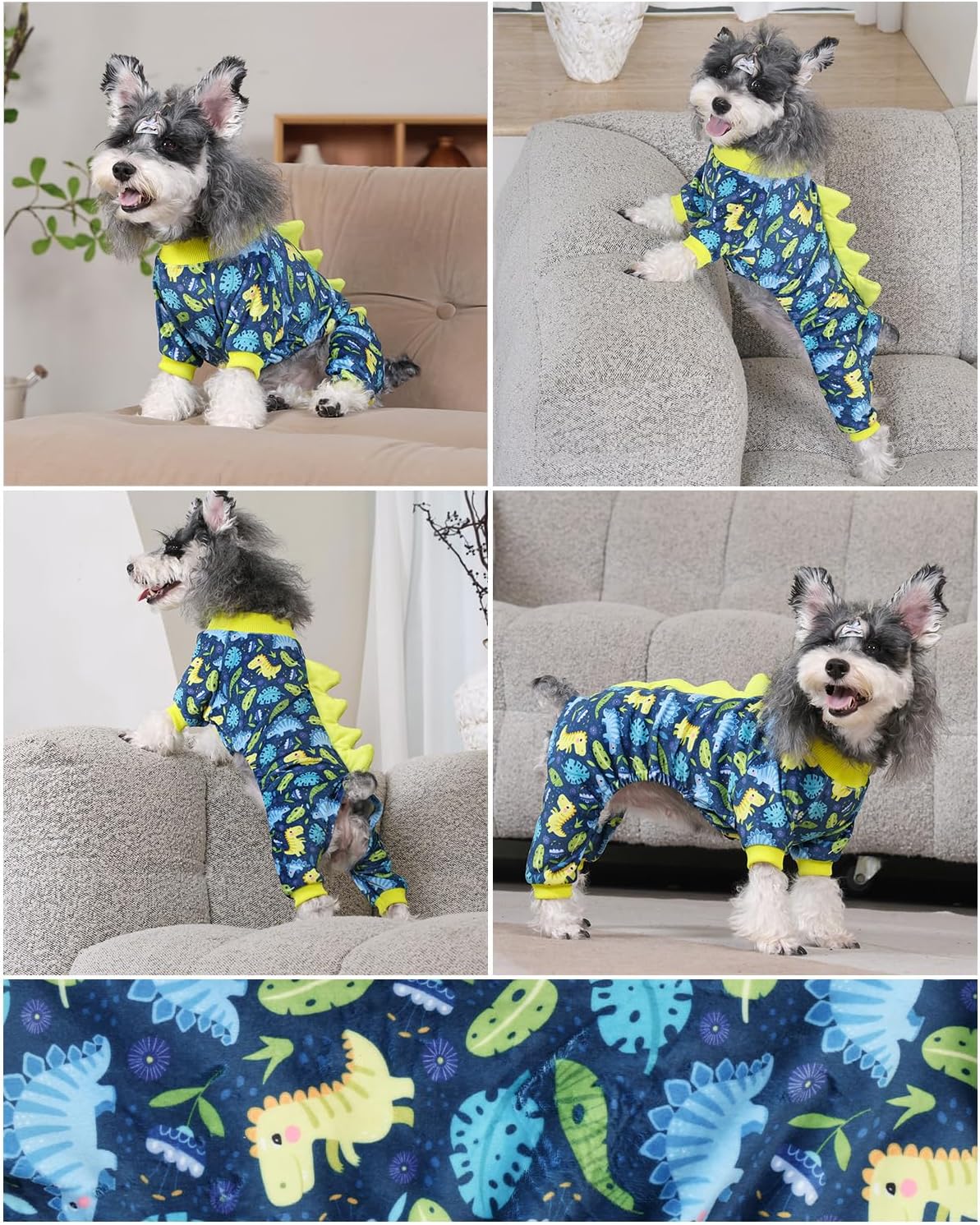 CuteBone Dinosaur Costume Dog Pajamas, Stretchy Spandex Crystal Velvet Sleepwear Coat for Small Dogs, Soft & Warm Pet Outfit Clothes for Cold Weather, Cozy Pullover Design COSP10M