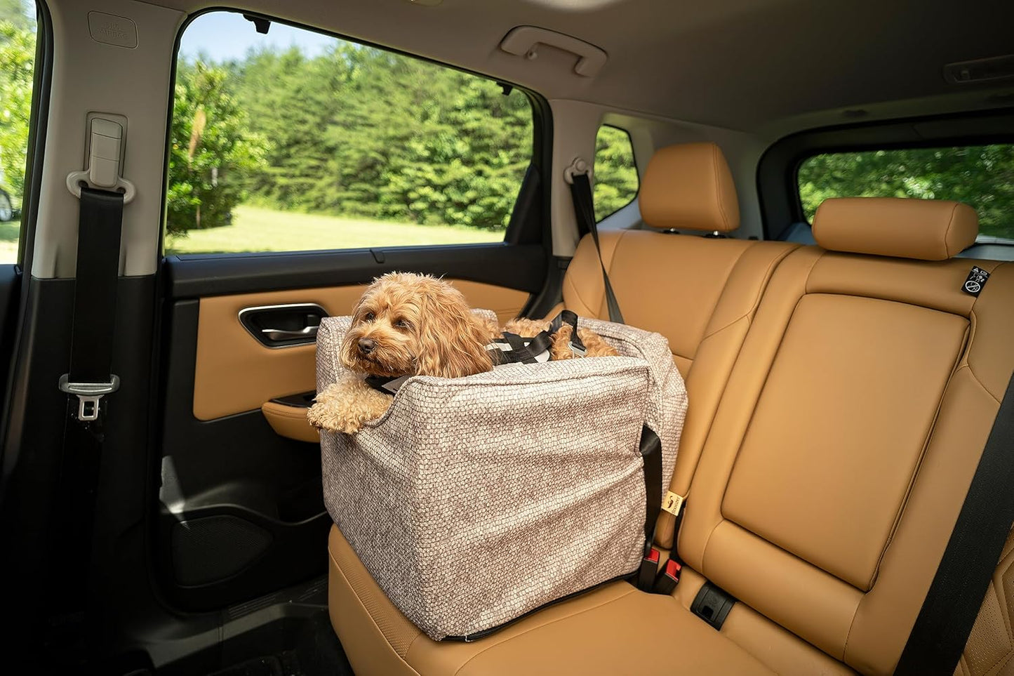 Snoozer Dog Car Seat: Lookout I Dog Booster Car Seat for Dogs Small 5-15 lbs, Size: Small, Fabric: Merlin Linen, Pet Car Seat to Alleviate Car Sickness for Dogs, Removable Machine Washable Cover