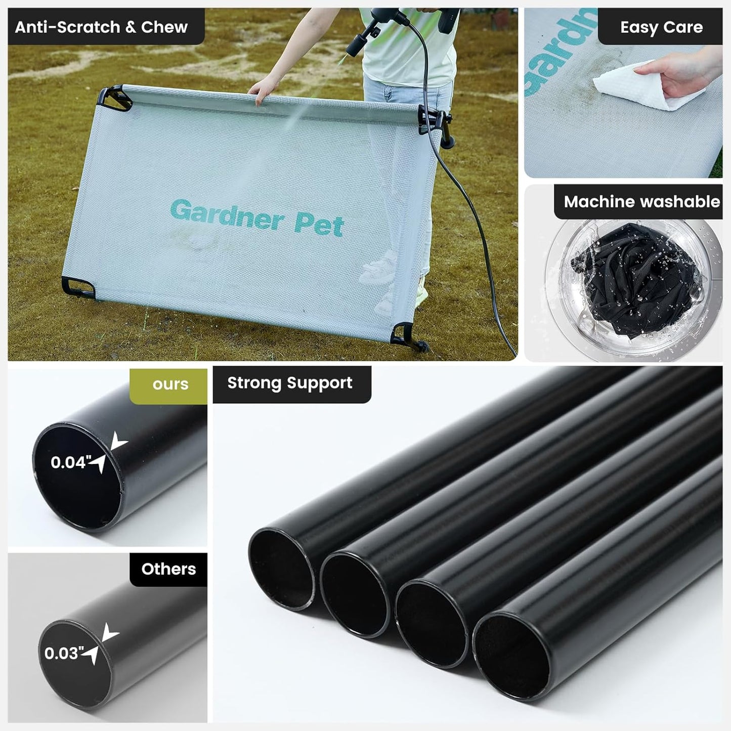 Gardner Pet Elevated Dog Bed Large Sized Dog, Outdoor Raised Bed Waterproof Portable Cooling Cot Pet Hammock Bed with 3-Sided Guardrail, Breathable Mesh, Grey, 49 Inches