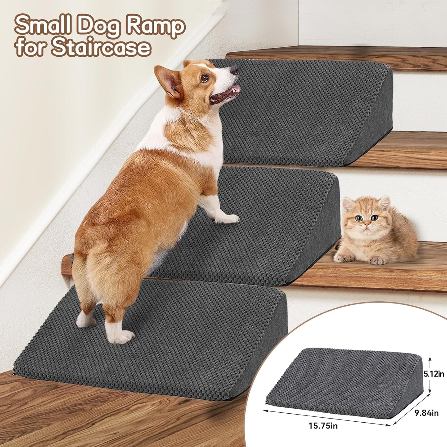 Dog Stairs & Steps Ramps for High Beds 30 inches High Tall, LitaiL 6 Step Pet Stairs Steps for Small Large Dogs, Non-Slip Dog Ramps with 3 Pack Ramps for Staircase