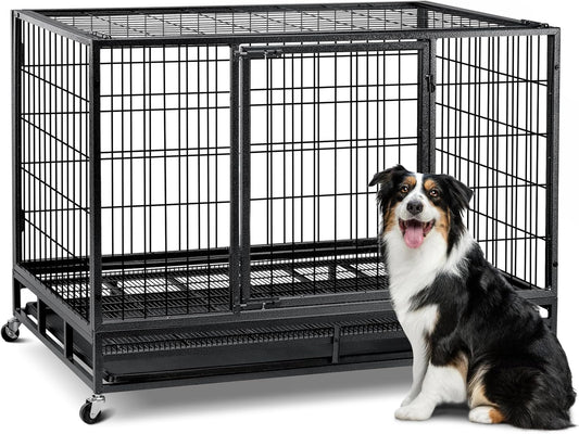 Oranland 48 inch Wire Dog Crate,2025 New Upgraded Stackable Dog Crate for Nursing Mother Dogs & Puppies,Large Dog Kennel with Reinforced Frame,Sturdy Locks Design/Removable Tray