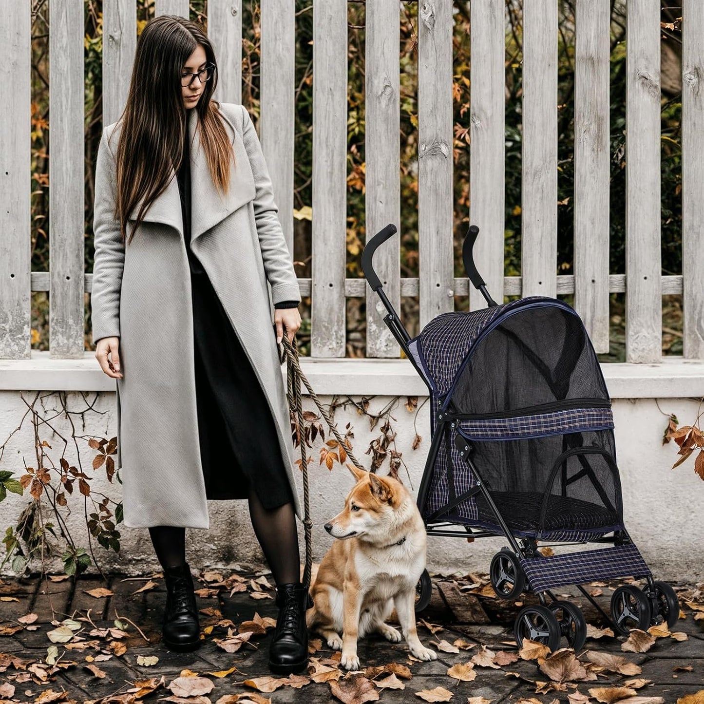 MoNiBloom 4 Wheels Pet Stroller, Easy-Fold Umbrella Shaped Dog Cat Jogger Stroller w/Storage Bag & Visible Mesh for Small/Medium Dogs Cats Plaid