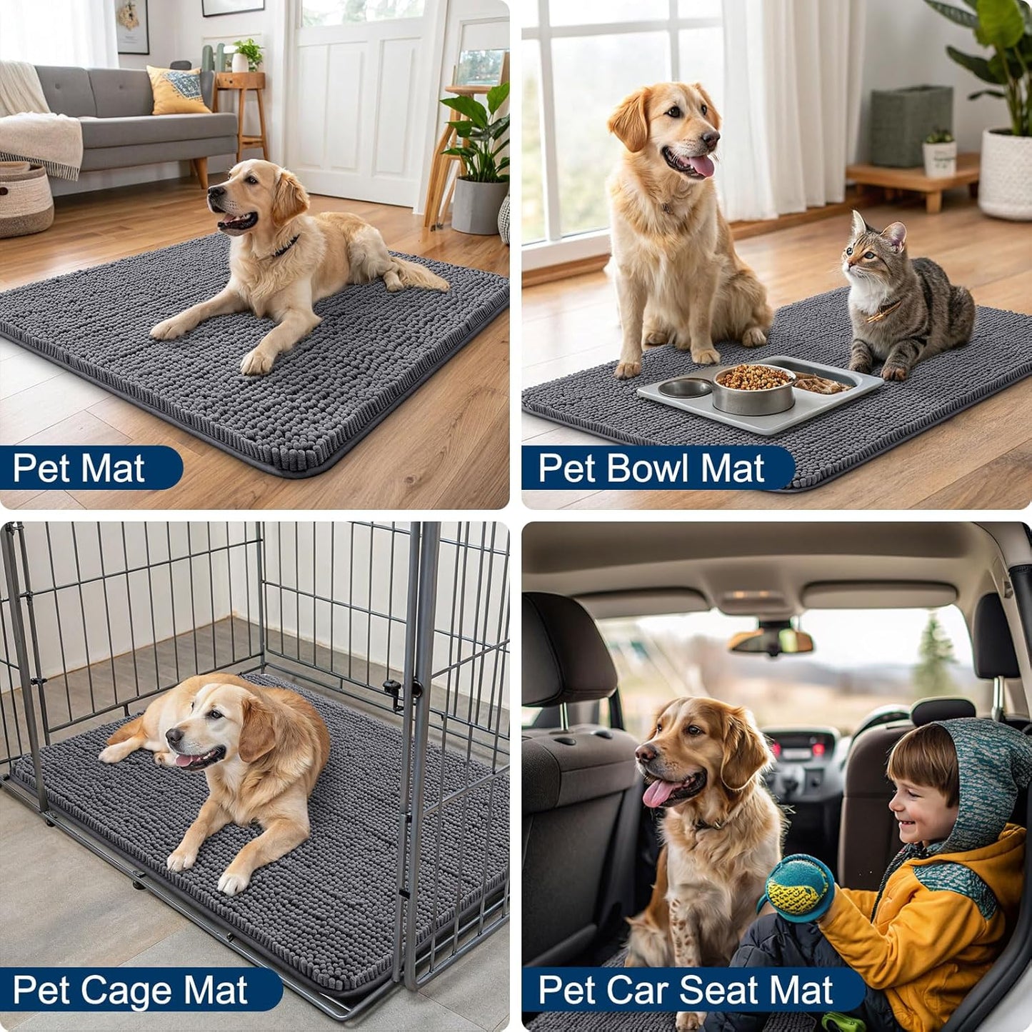 Smiry Dog Door Mat for Muddy Paws 40x32, Absorbs Moisture and Dirt Doormat, Non-Slip Washable Quick Dry Chenille Front Door Mat Indoor Entrance, Entryway Carpet for Inside Floor, Dark Grey
