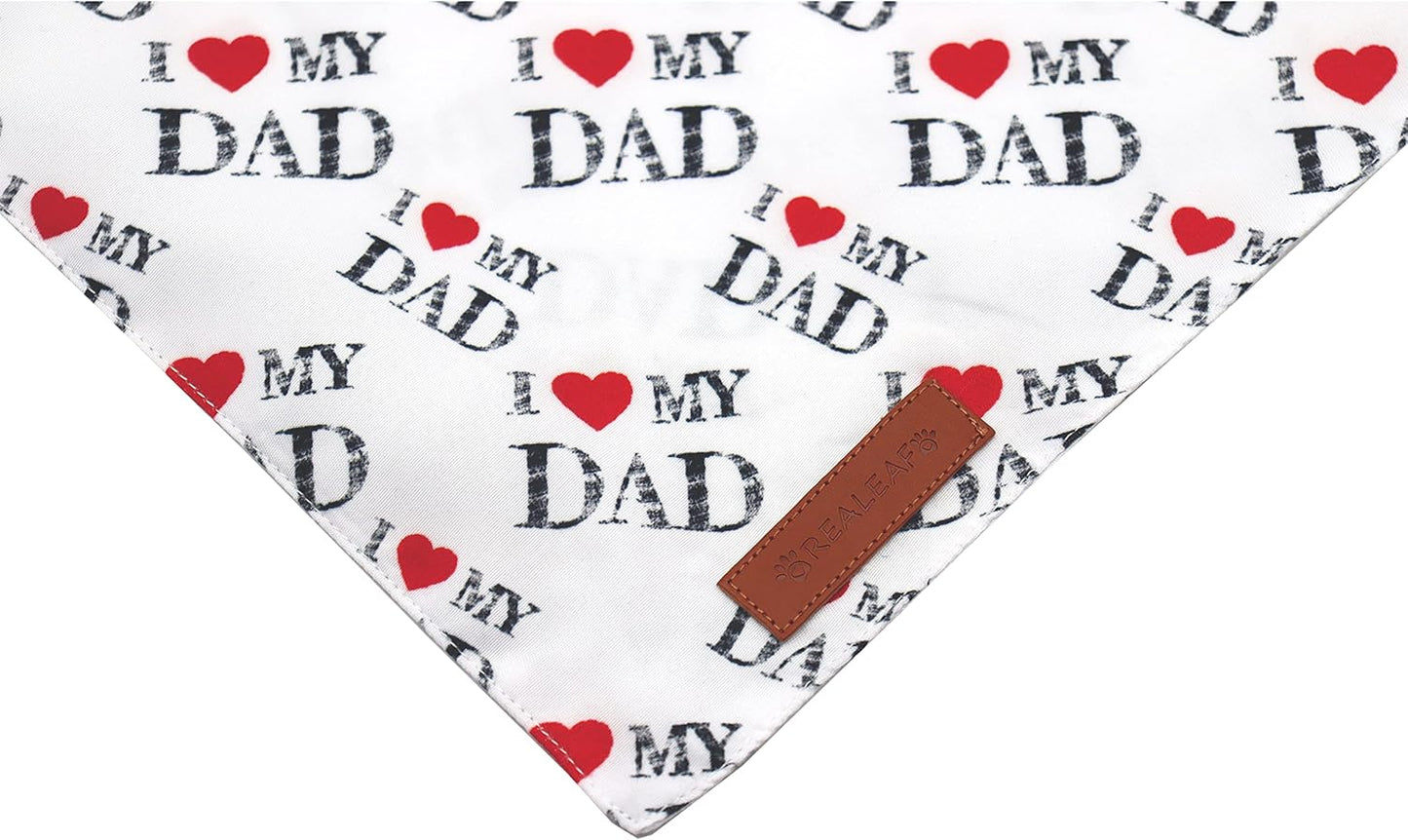 Realeaf Fathers Day Dog Bandanas 2 Pack, Reversible I Love My Dad Pet Scarf for Boy and Girl, Premium Durable Fabric, Bandana for Small Medium Large and Extra Large Dogs (Small)