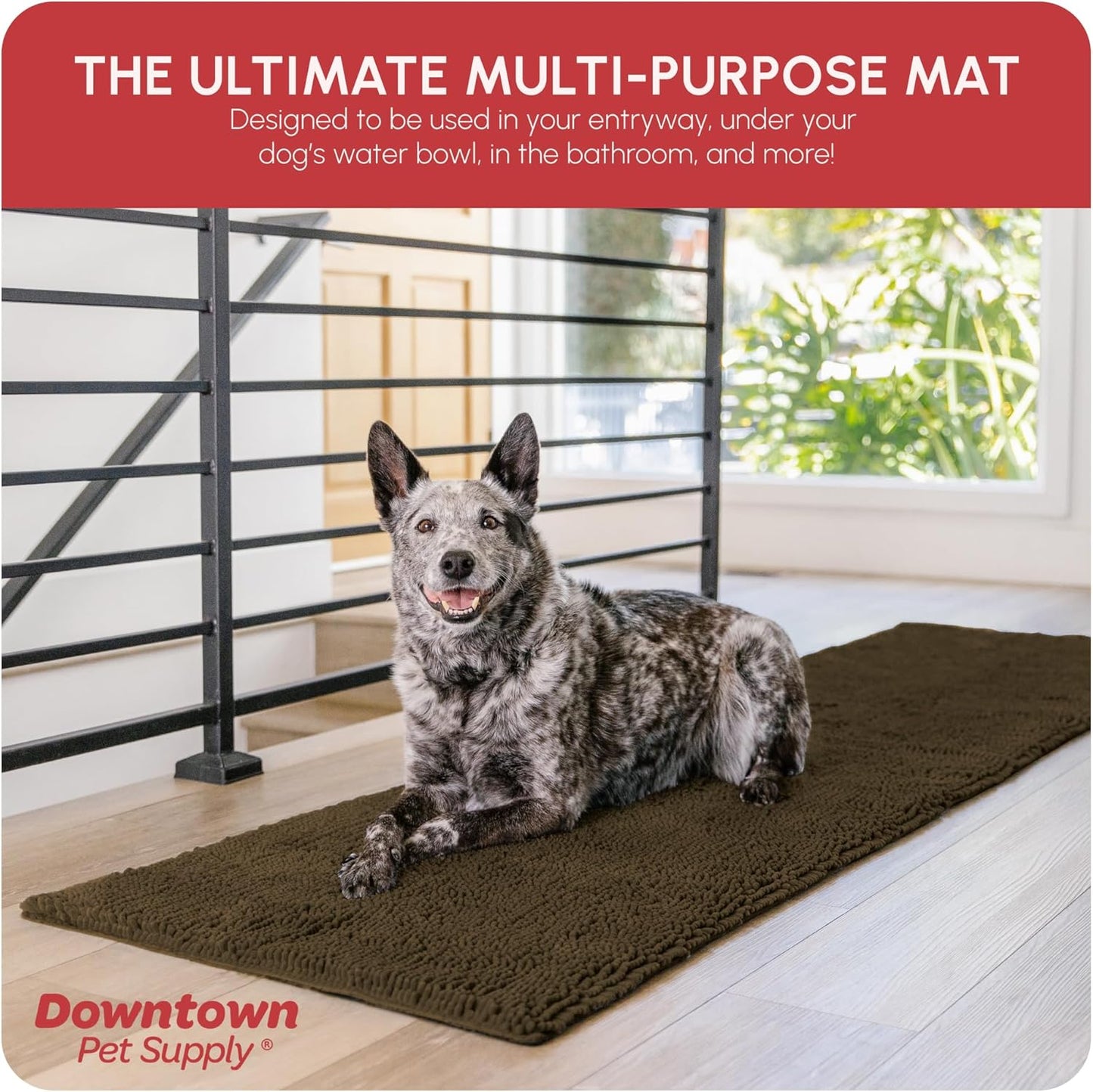 My Doggy Place Microfiber Dog Mat for Muddy Paws, 8' x 2' Brown - Non-Slip, Absorbent and Quick-Drying Dog Paw Cleaning Mat, Washer and Dryer Safe - Hallway Runner