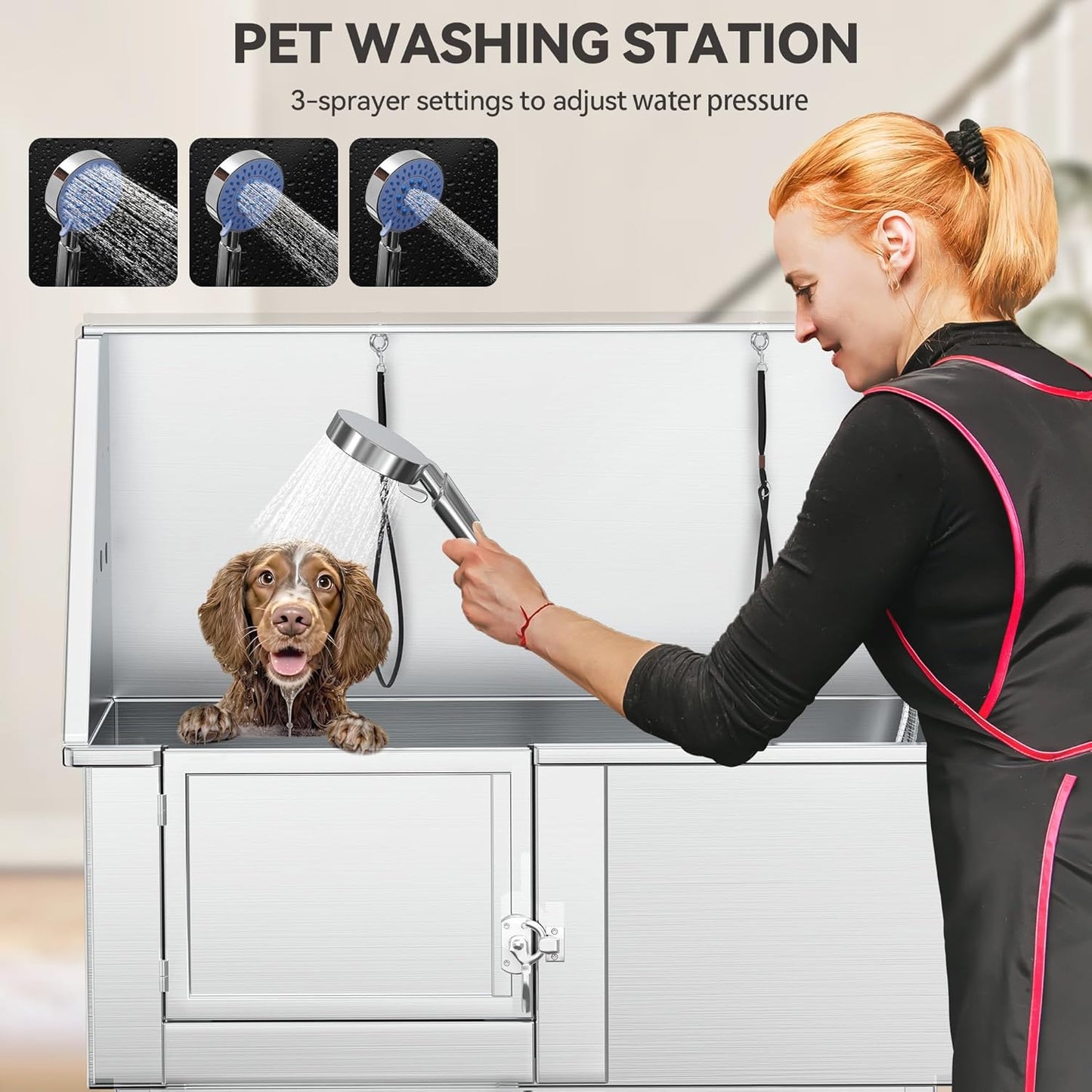 YITAHOME Dog Bathing Station, Professional Stainless Steel 304 Dog Grooming Bathtub w/Left Stairs, Faucet, Floor Grate, 50in Pet Washing Station for Large, Medium, Small Pets