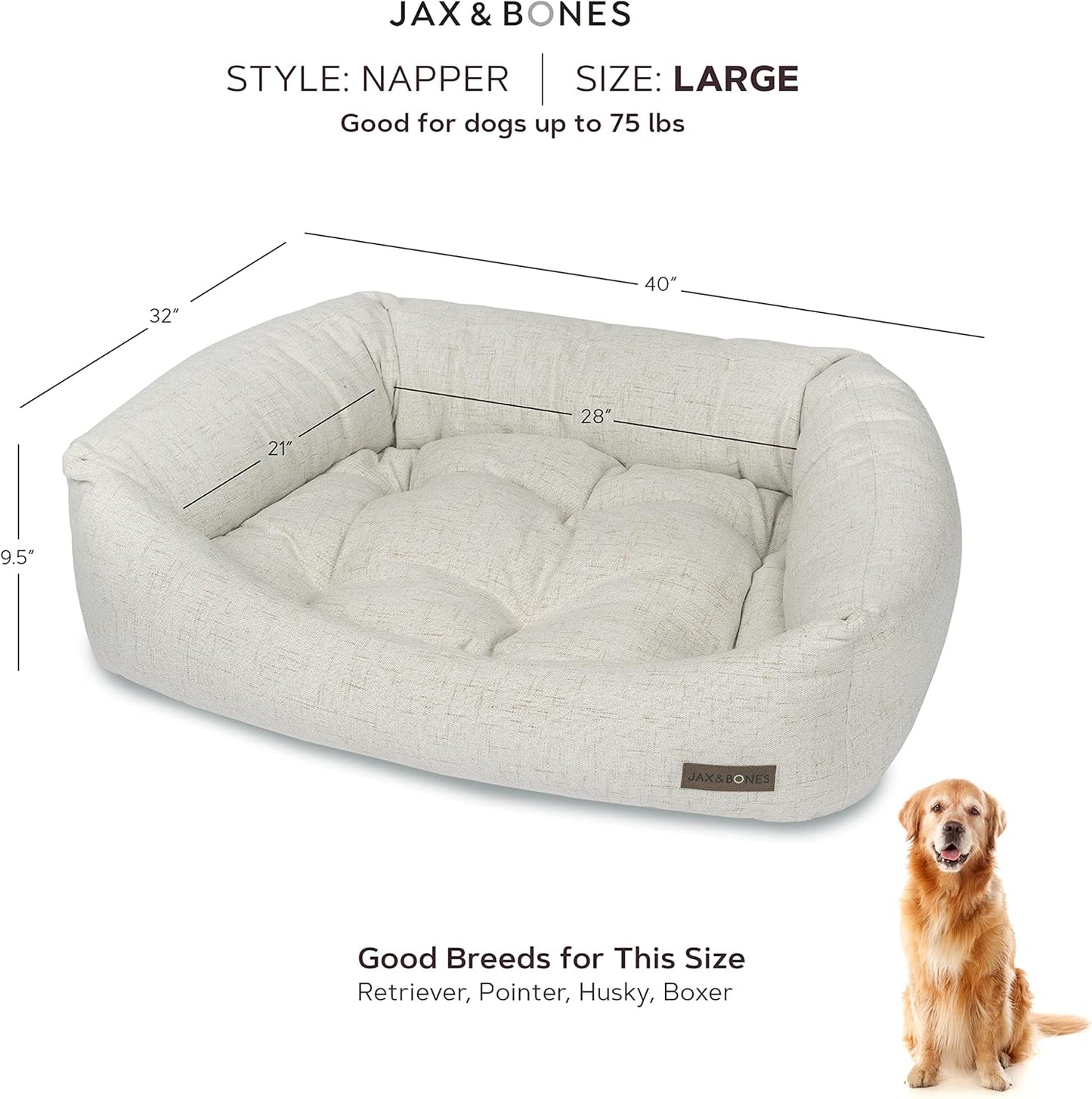Jax & Bones Dog Napper - Machine Washable Shag Bed for Dogs - Extra Heavy Duty Bolstered Sides - Large White Dog Mat | 40 x 32 Inches