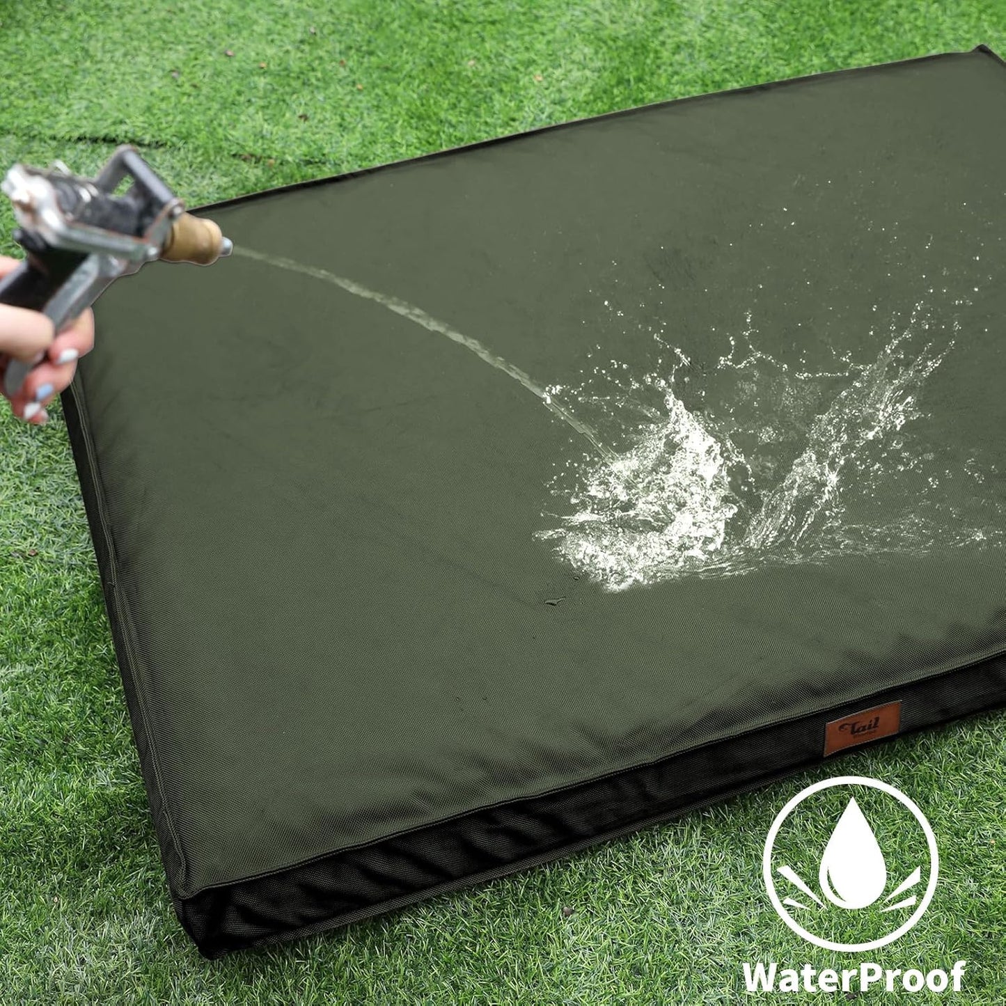 Outdoor Large Dog Bed, Waterproof Dog Bed for Large Dogs, Egg Crate Foam Pet Bed with Removable Washable Oxford Cooling Cover, Dark Green