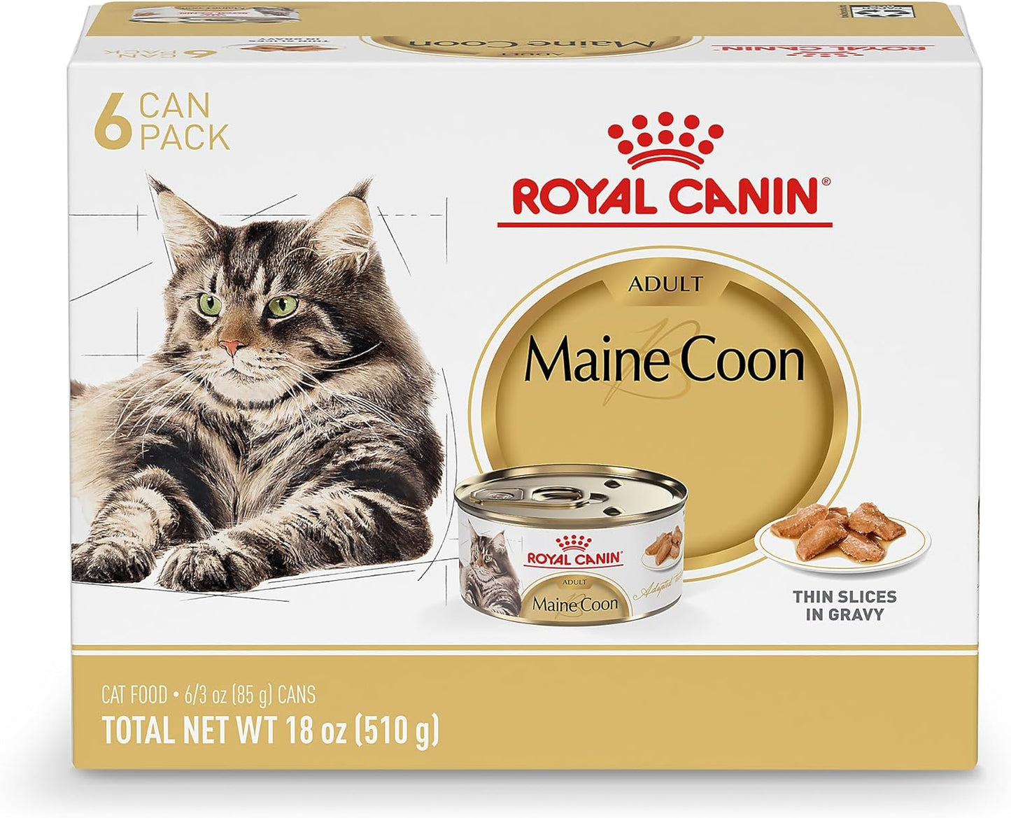 Royal Canin Maine Coon Adult Breed Specific Cat Food Thin Slices in Gravy, 3 oz can (6-Pack)