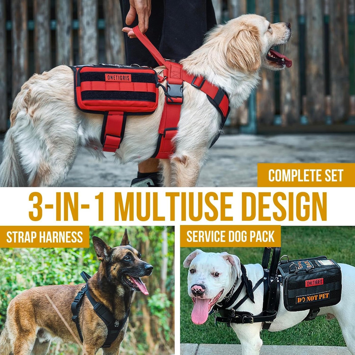OneTigris Service Dog Vest Harness, Service Dog Cape Guardian Dog Backpack Harness with Pouches Dog Saddle Bag for Small Medium and Large Dogs (Red, Large)