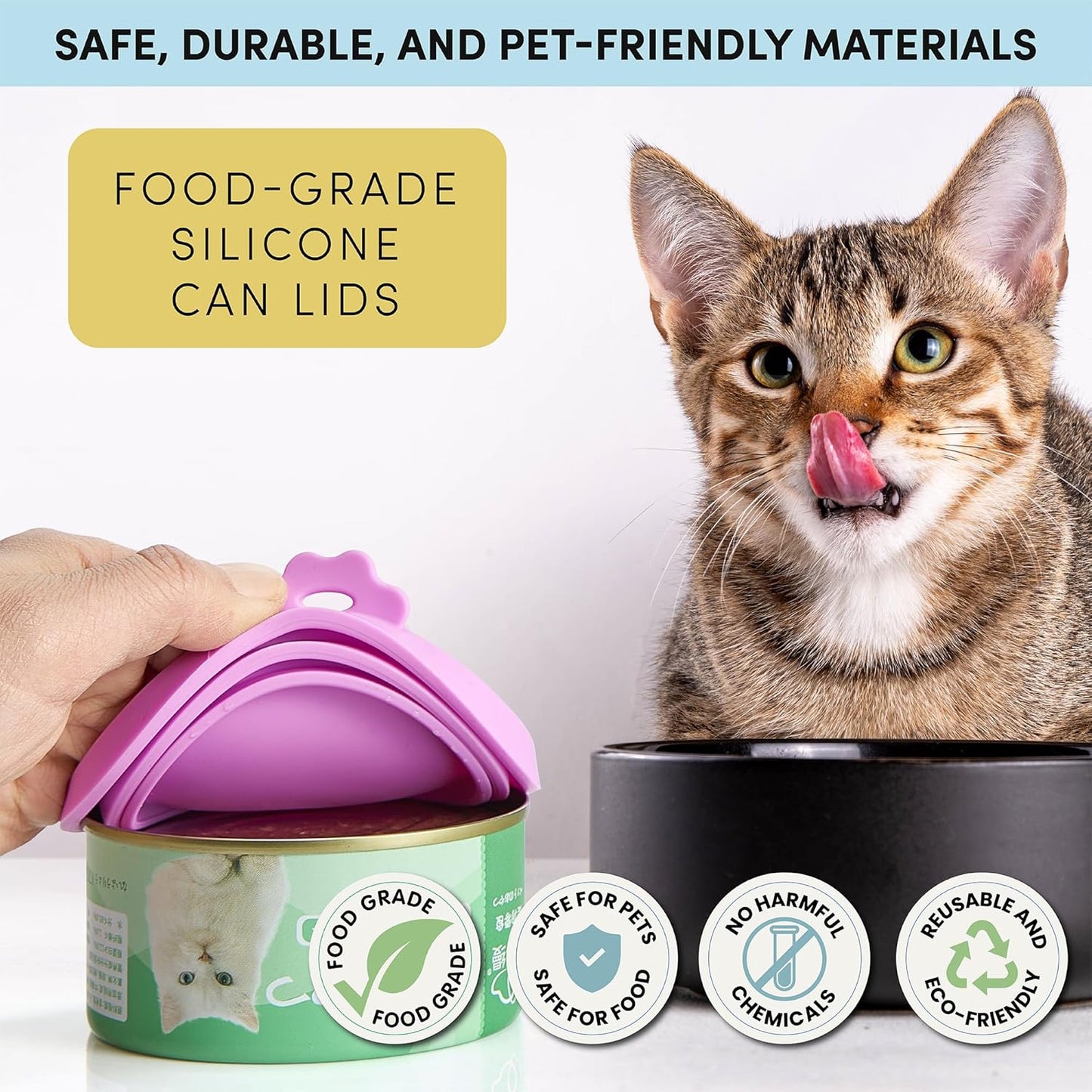 4 Pack Universal Pet Food Can Covers Lids - One fit 3 Standard Size Cans for Cats and Dogs Food Cans - Easy to Clean - Safe Silicone - Pastel Meadow