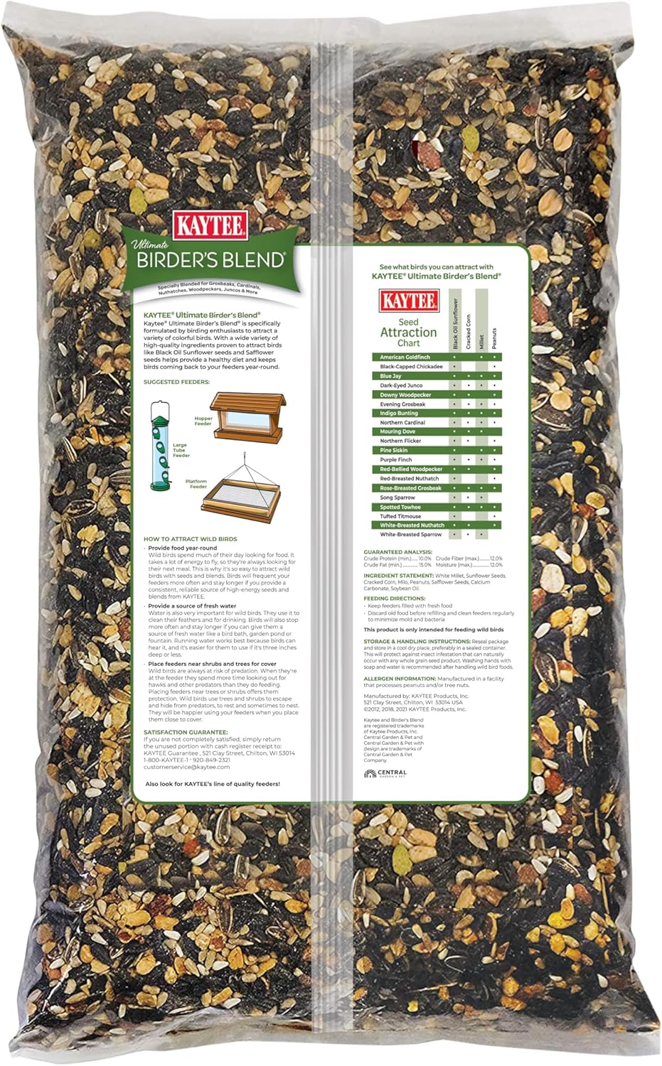 Kaytee Wild Bird Ultimate Birder's Blend Food Seed For Grosbeaks, Cardinals, Nuthatches, Woodpeckers & Other Wild Birds, 10 Pound