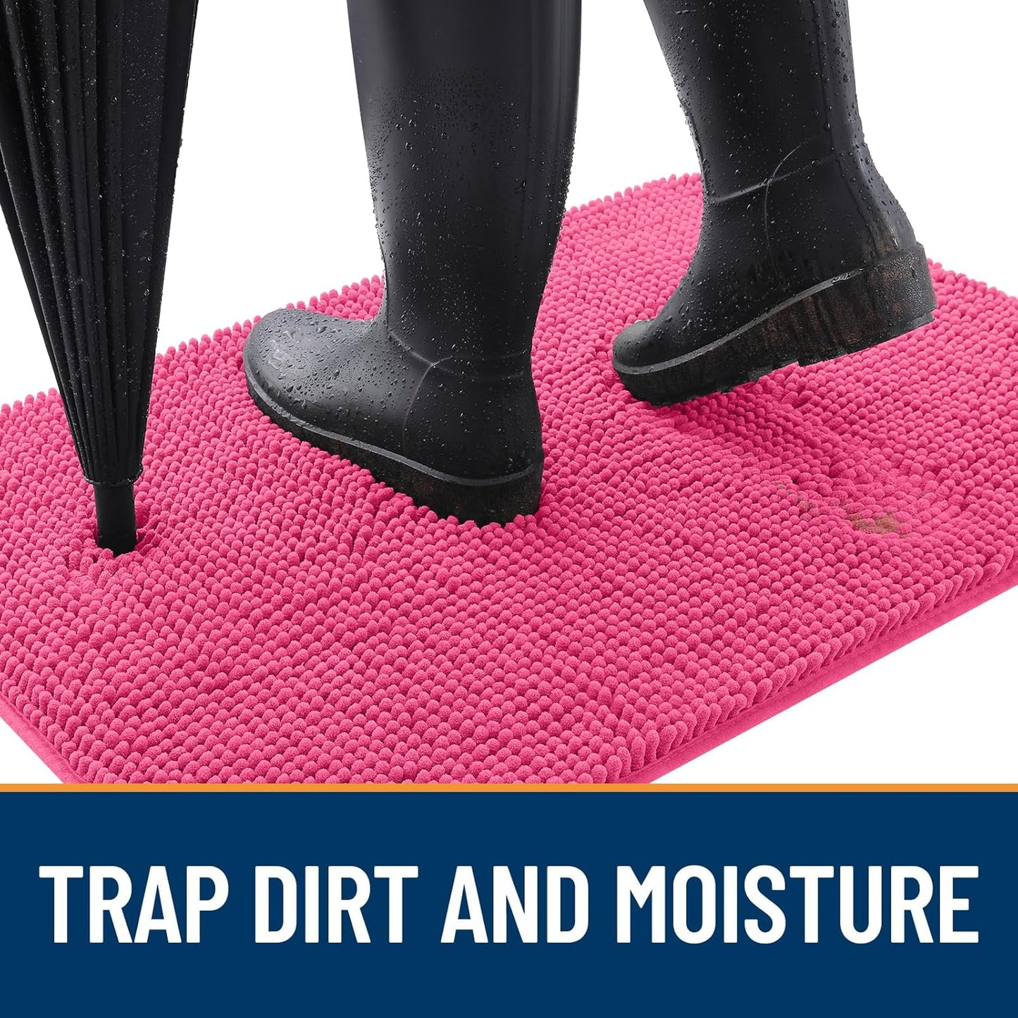 OLANLY Dog Door Mat for Muddy Paws 24x16, Absorbs Moisture and Dirt, Absorbent Non-Slip Washable Doormat, Quick Dry Chenille Mud Mat for Dogs, Entry Indoor Entryway Carpet for Inside Floor, Hot Pink