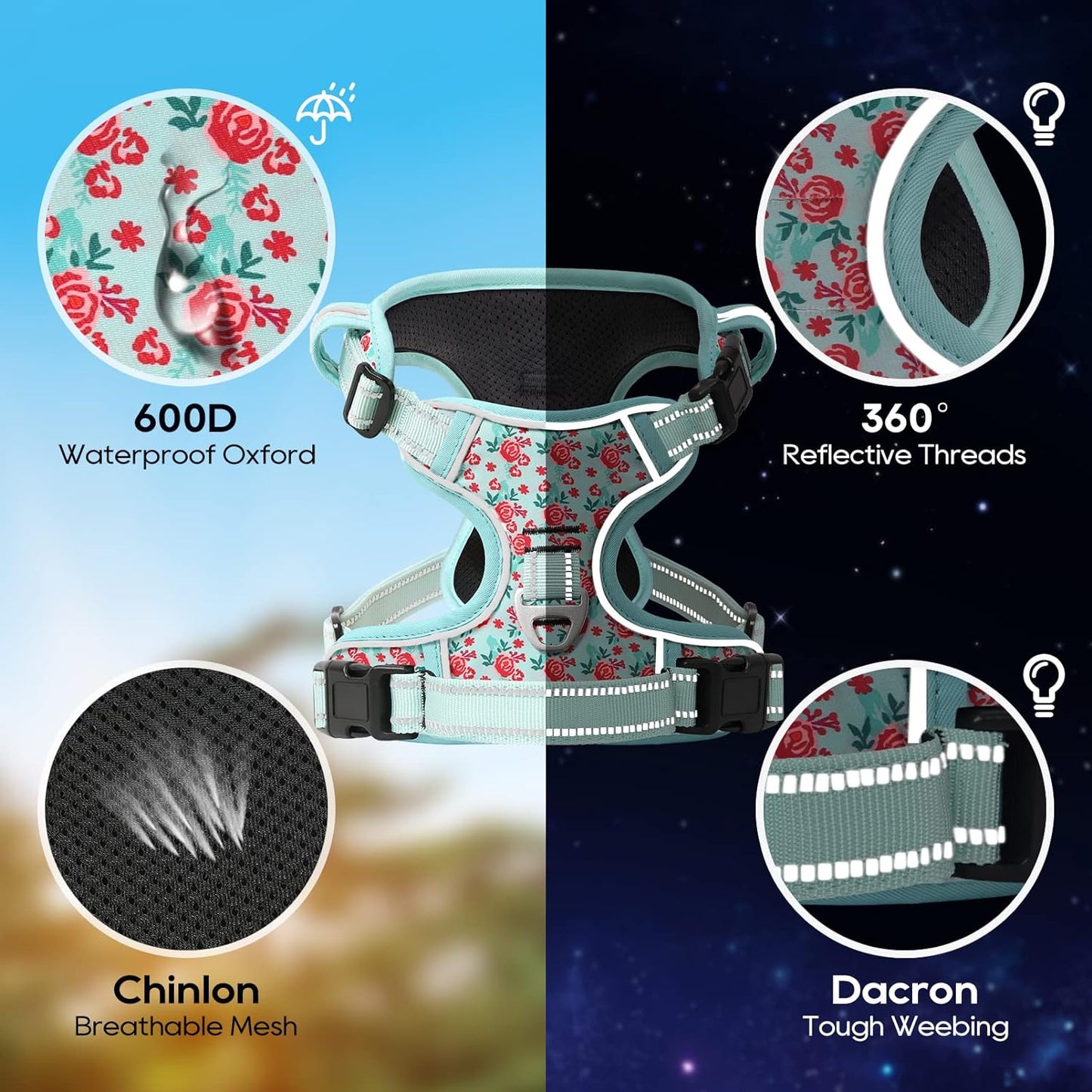 Timos Dog Harness,NO Need Go Over Dogs Head 3 Snap Buckles Pet Harness with 2 Leash Clips,Adjustable Soft Padded No-Pull,Reflective No-ChokeOxford Vest for Small Medium Large Dogs,X-Large(Packof1)